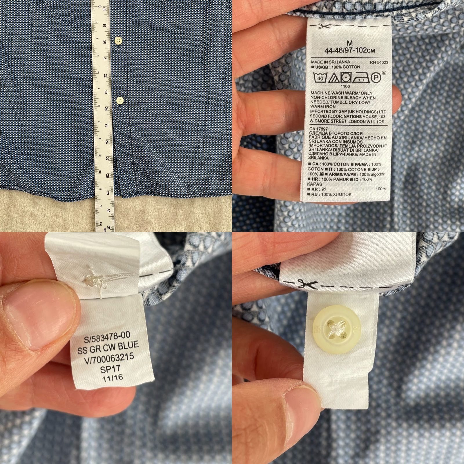 Banana Republic Banana Republic Shirt Men Medium Blue Geometric Camden Fit Short Sleeve Size US M / EU 48-50 / 2 - 8 Thumbnail