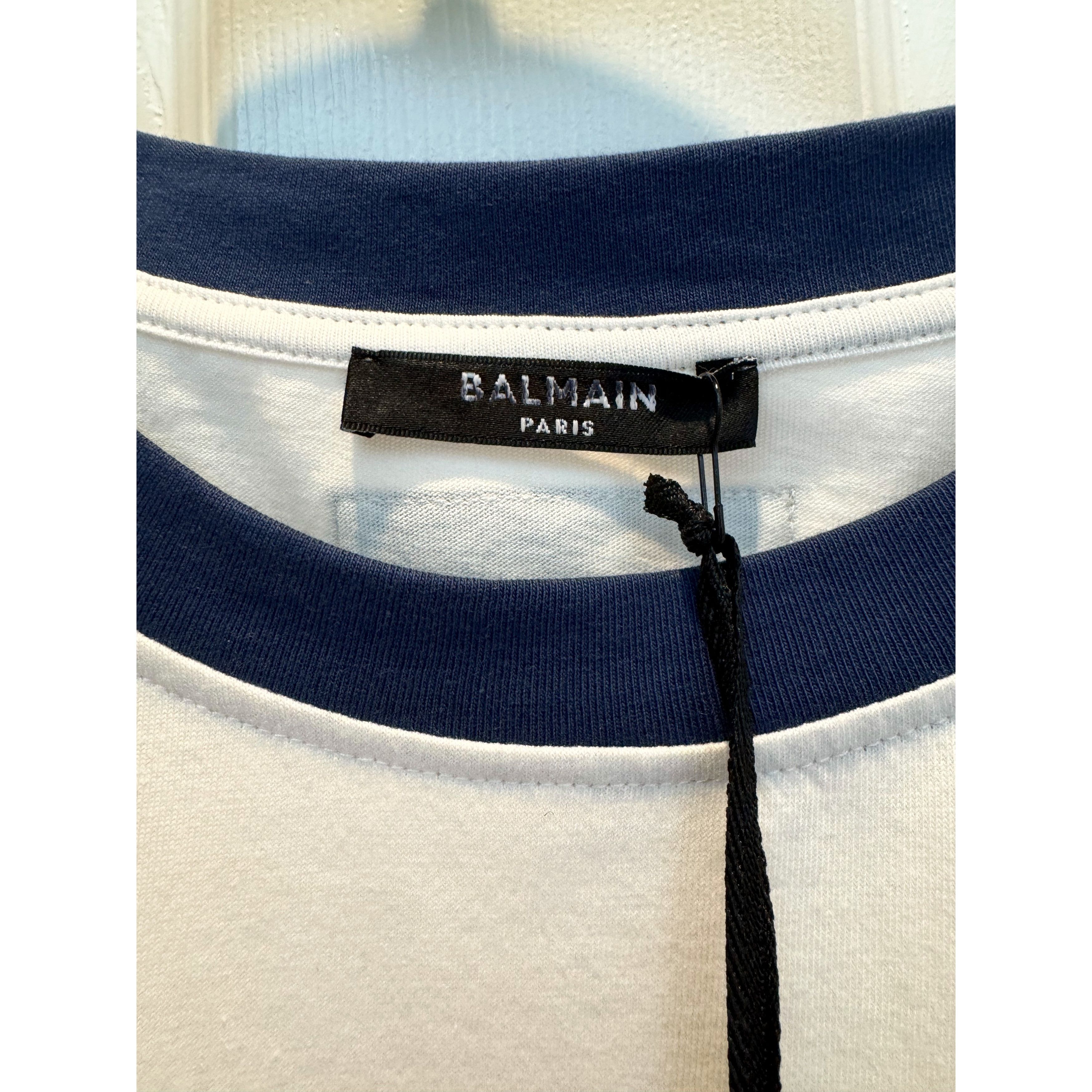 Balmain Balmain organic-cotton striped logo T-shirt Size US M / EU 48-50 / 2 - 7 Thumbnail
