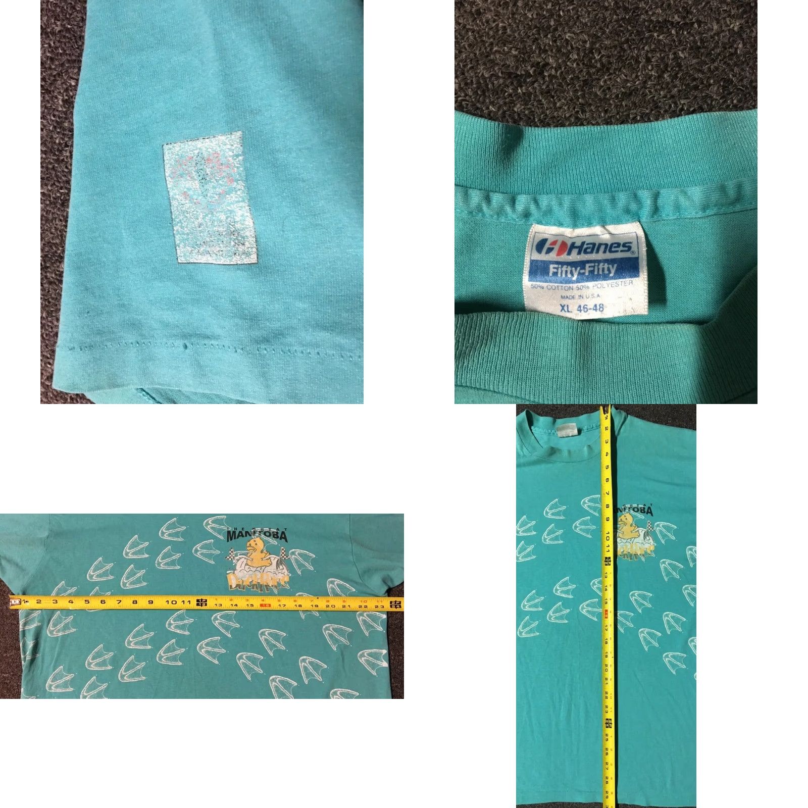 Vintage VINTAGE Manitoba Duck Race AOP Shirt XL Blue Men 80s Grunge Funny Animal Faded Single Stitch Size US XL / EU 56 / 4 - 8 Thumbnail