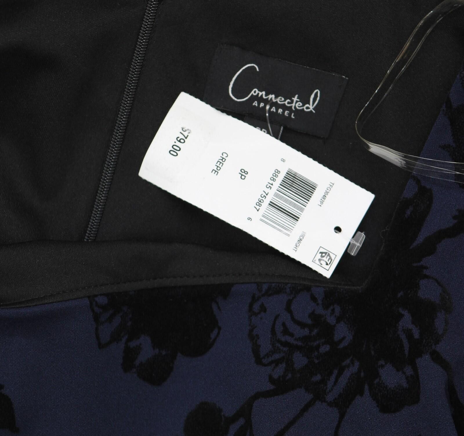 Other Nwt Connected Apparel Flocked Sheath Dress Midnight Blue 8p Size M / US 6-8 / IT 42-44 - 3 Thumbnail