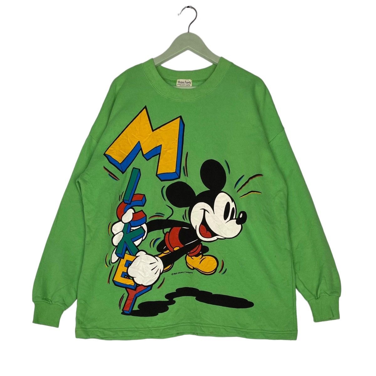 Mickey Mouse × Vintage Vintage 90s Mickey Mouse Green Sweatshirt Crewneck Pullover Size XL / US 12-14 / IT 48-50 - 1 Thumbnail