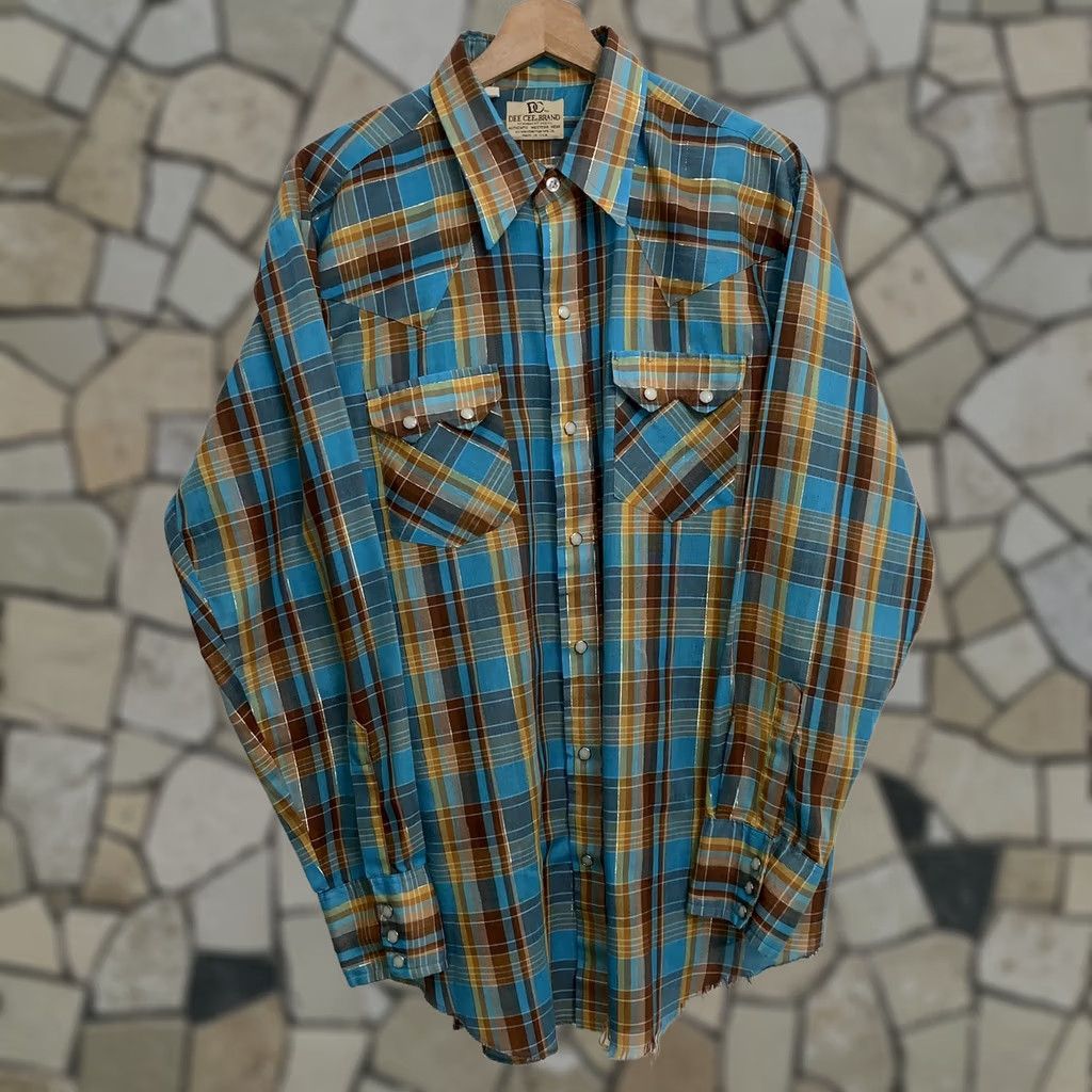 J Brand VINTAGE Dee Cee Brand Plaid Pearl Snap Button Up Blue Shirt XL Cowboy Western Workwear Mens Button Down Size US XL / EU 56 / 4 - 1 Thumbnail