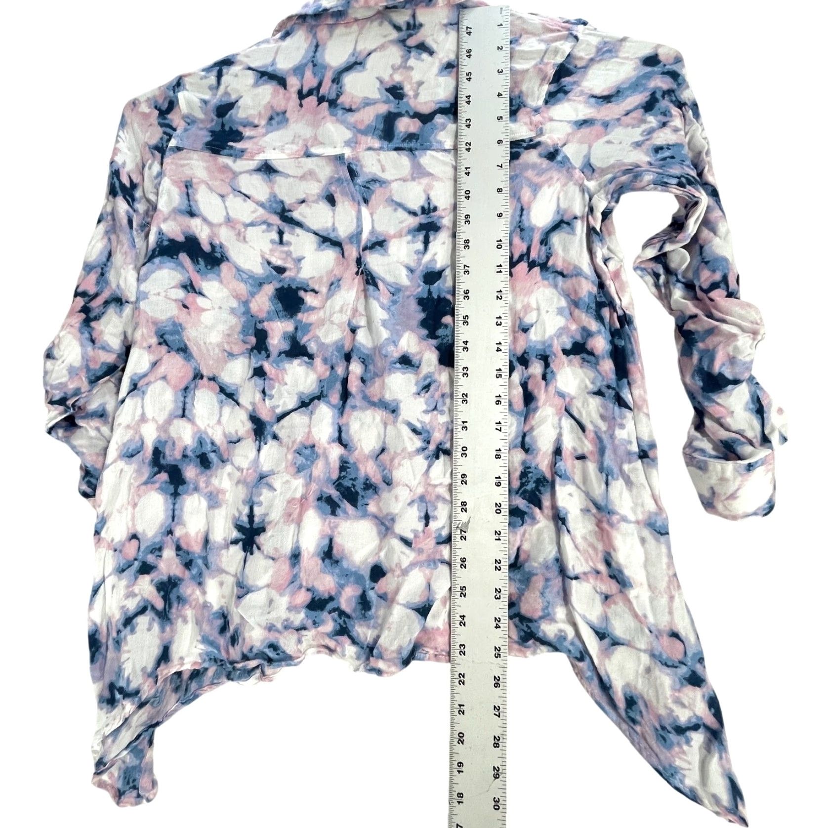 Vintage VINTAGE America Blouse Shirt Women XL Pink Blue Pastel Roll Tab Sleeves Abstract Long Sleeve Button Casual Office Size XL / US 12-14 / IT 48-50 - 4 Thumbnail