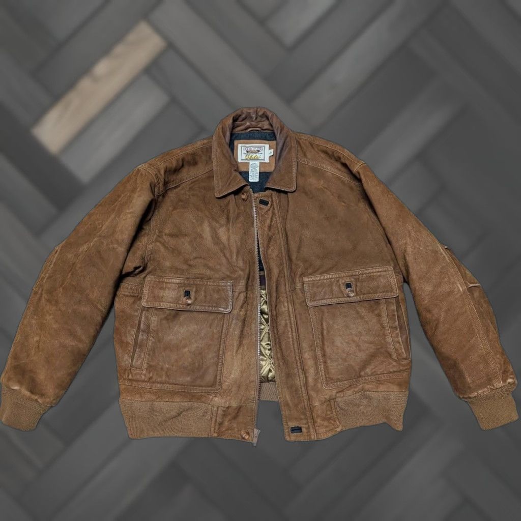 Vintage VINTAGE Cabela's bomber jacket Leather Suede Cowhide XL Brown Mens Jacket 46-48 Flight Flyers Size US XL / EU 56 / 4 - 1 Thumbnail