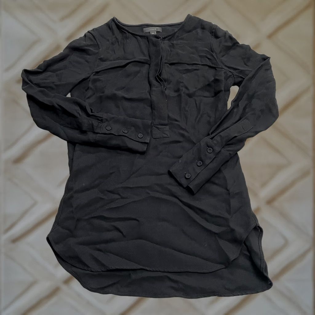 J.Crew J.Crew Blouse Womens 00 Black Half Button Up Long Sleeve Classic Size XXS / US 00 / IT 34 - 1 Thumbnail