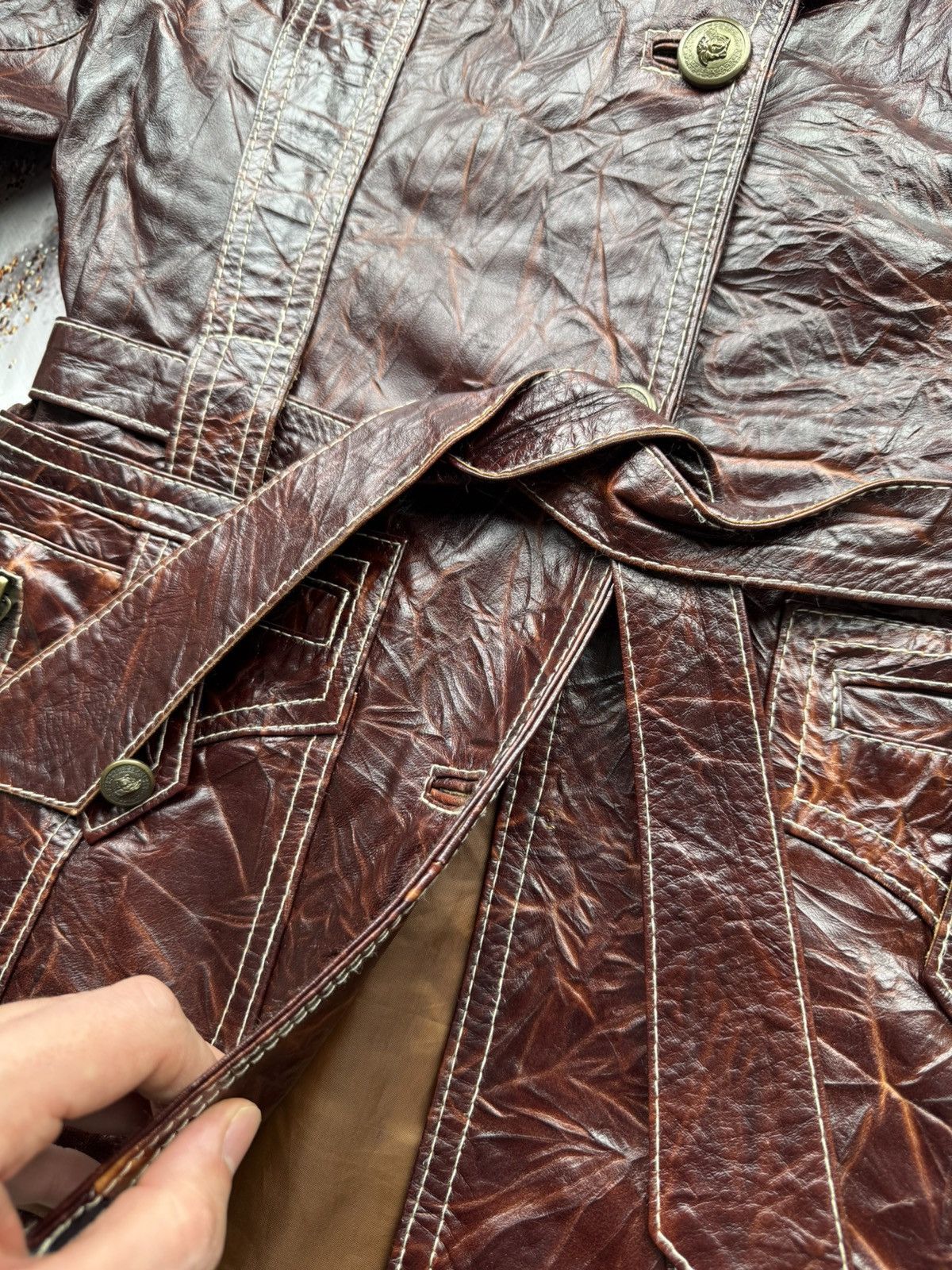 Genuine Leather × Vintage Vintage Leather Jacket With Belt Size S / US 4 / IT 40 - 5 Thumbnail