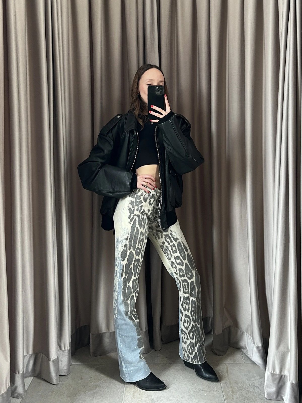 Roberto Cavalli Roberto Cavalli 2000’s Flared Leopard Explosion Denim Jeans Size 29" - 4 Thumbnail