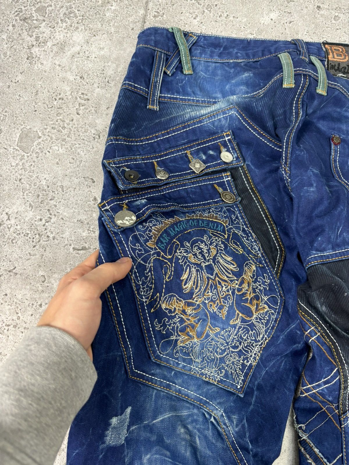 Japanese Brand 🇯🇵 Y2K Bar WideLeg Denim Japan Patchwork Multipocket Jeans Size US 34 / EU 50 - 10 Thumbnail