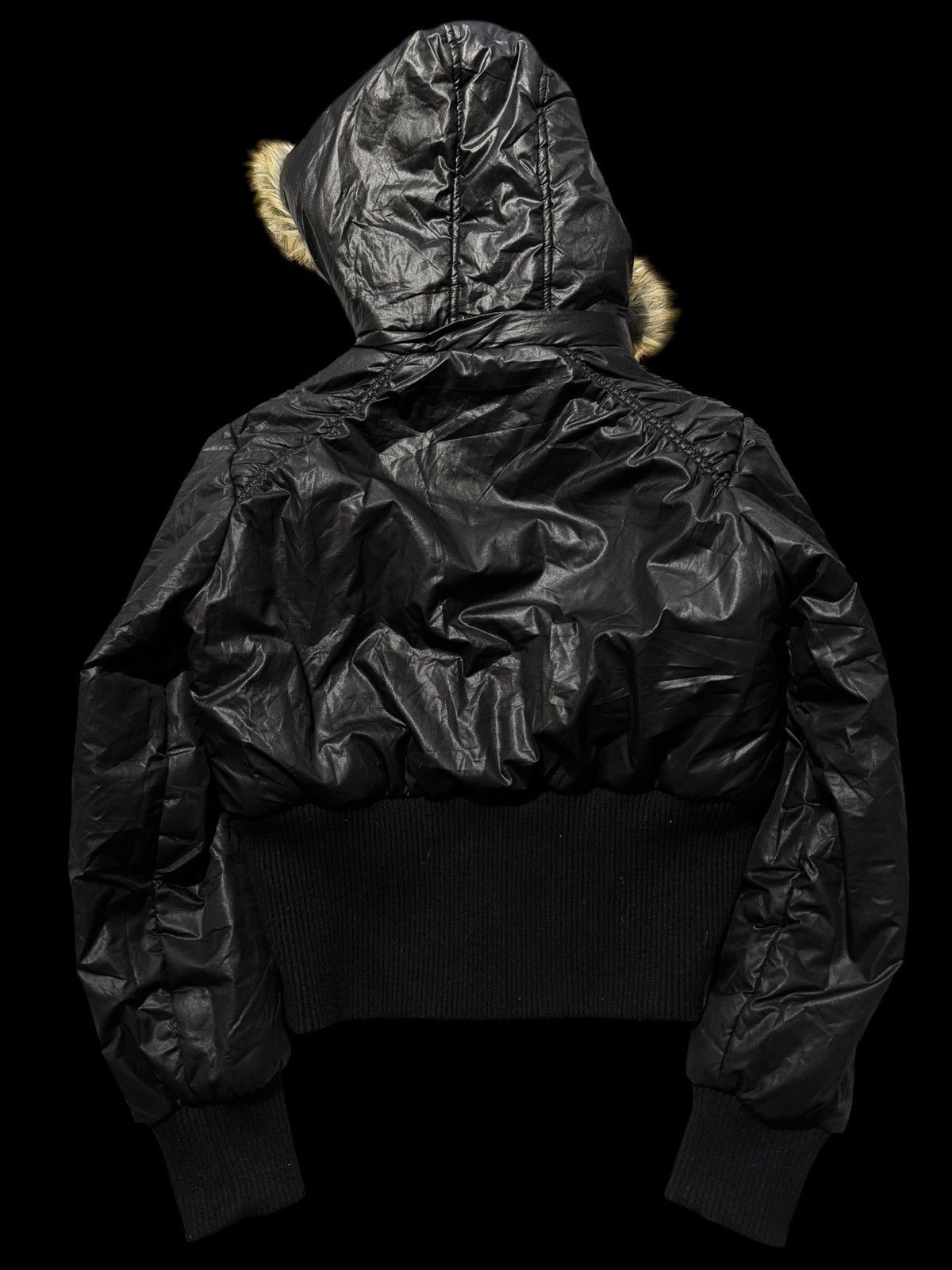 Other Black Hooded Bomber Jacket with Faux Fur Y2K Skinny Size L / US 10 / IT 46 - 2 Thumbnail