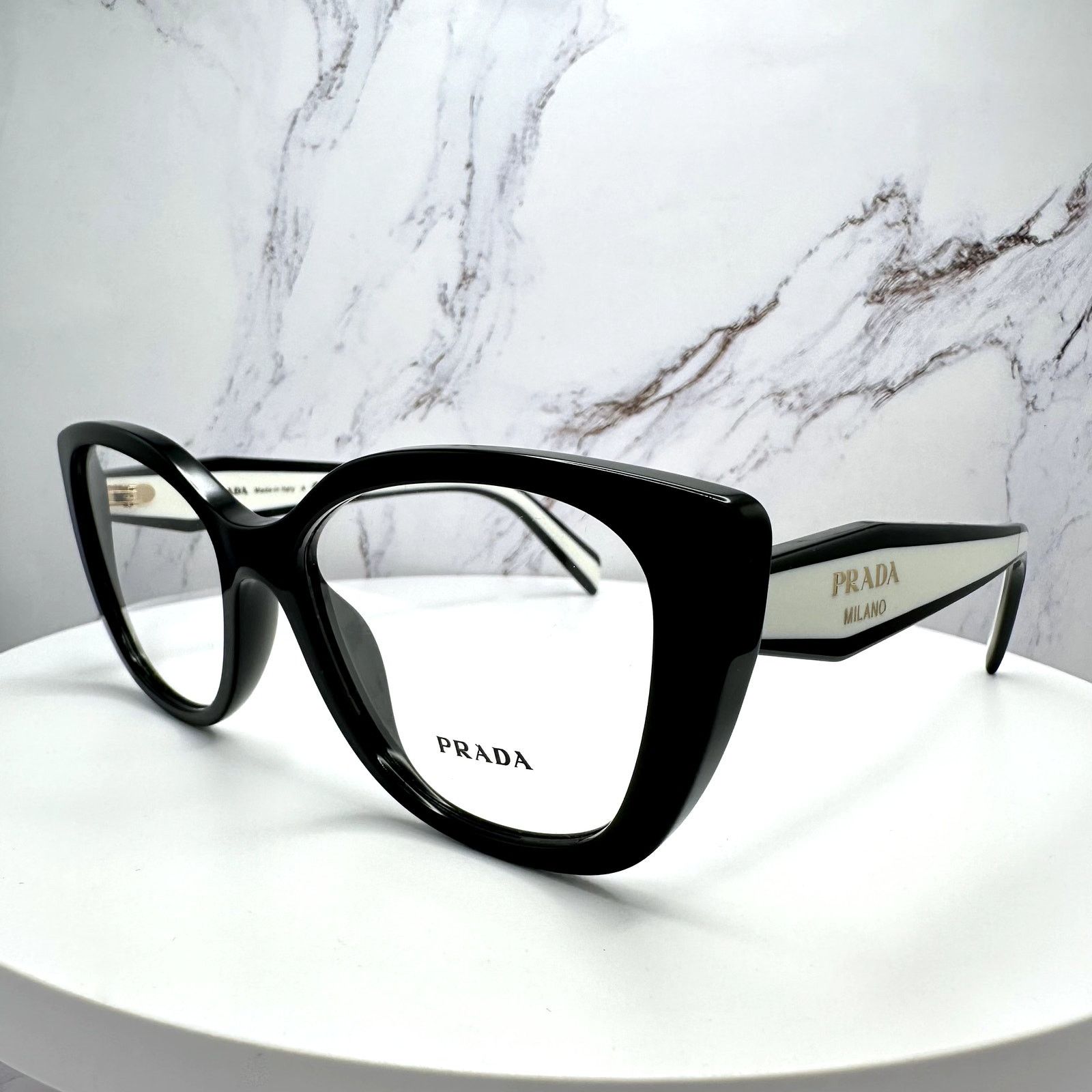 Prada New PRADA Eyeglasses Cat Eye Black White Gold 53-17-140 Size ONE SIZE - 17 Thumbnail