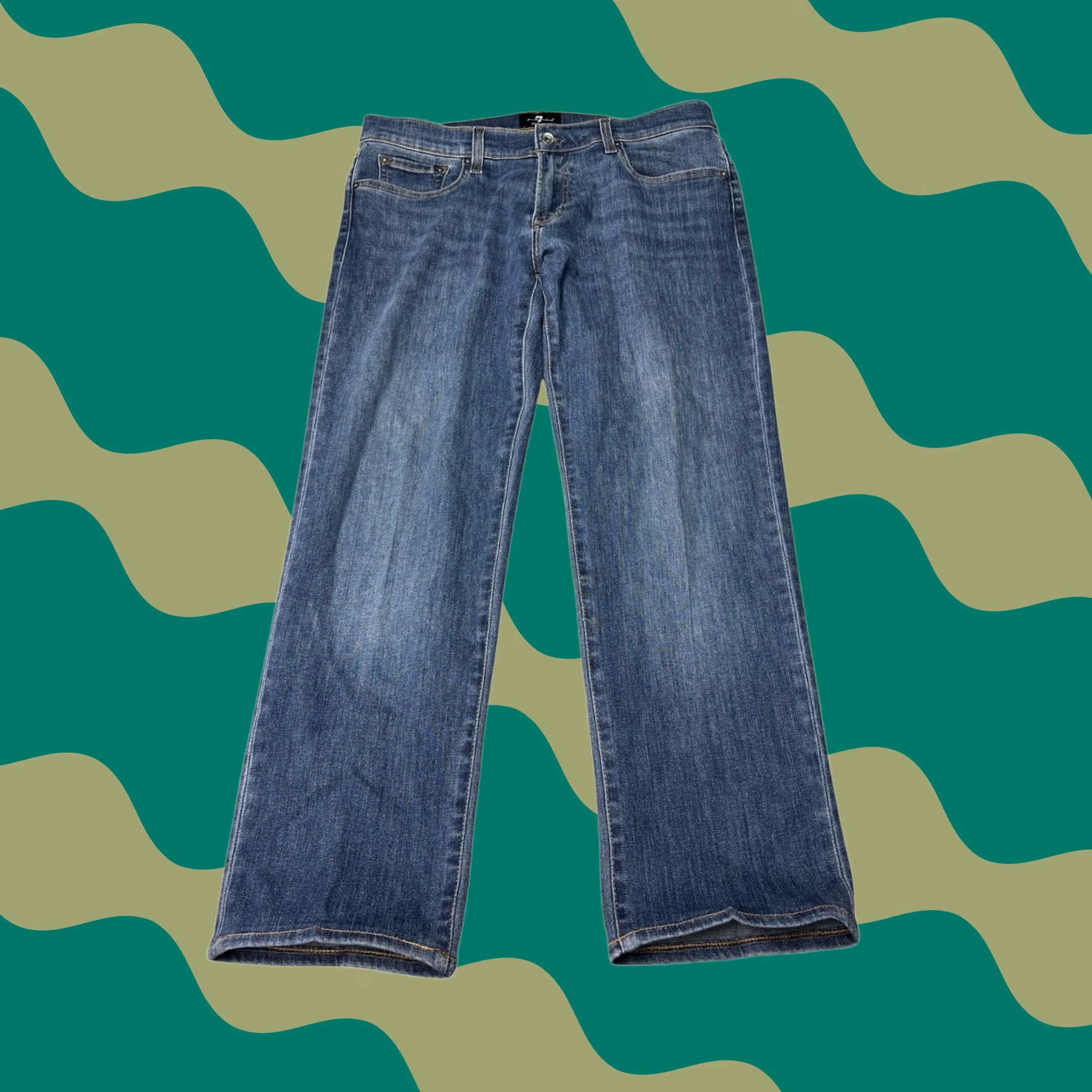 7 For All Mankind 7 For All Mankind Luxe Sport Jeans Straight Blue 36x29 Mens Regular Wide 5-Pocket Denim Cotton Blend Elastane Size US 36 / EU 52 - 1 Thumbnail