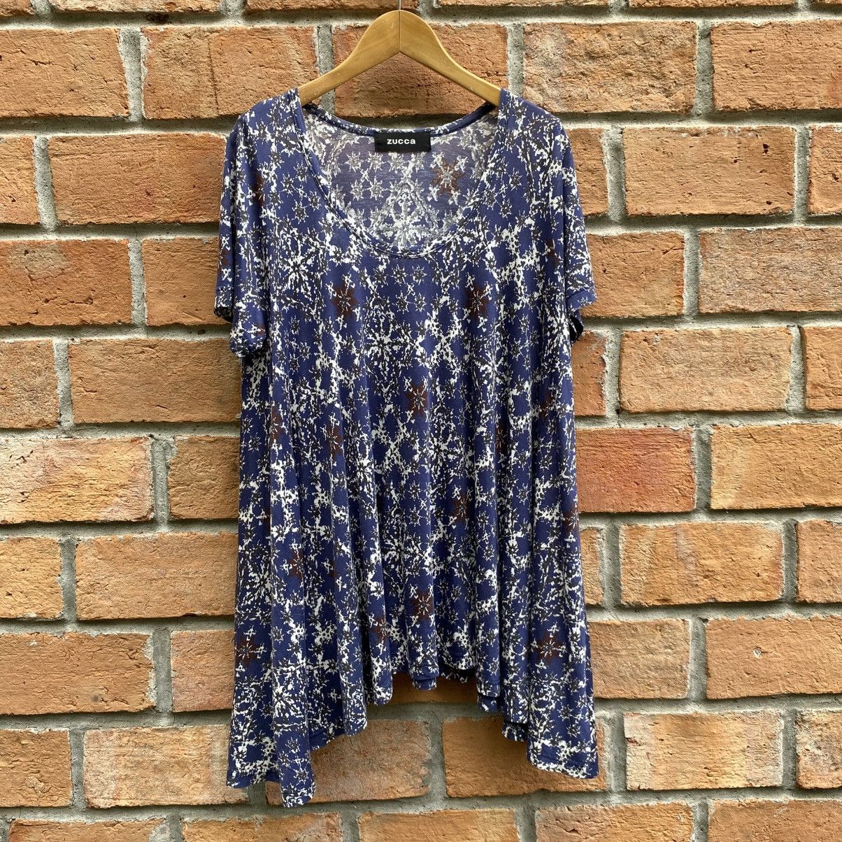 Zucca Zucca Blue Short Sleeve Printed Flare Tunic Top Size M / US 6-8 / IT 42-44 - 1 Thumbnail