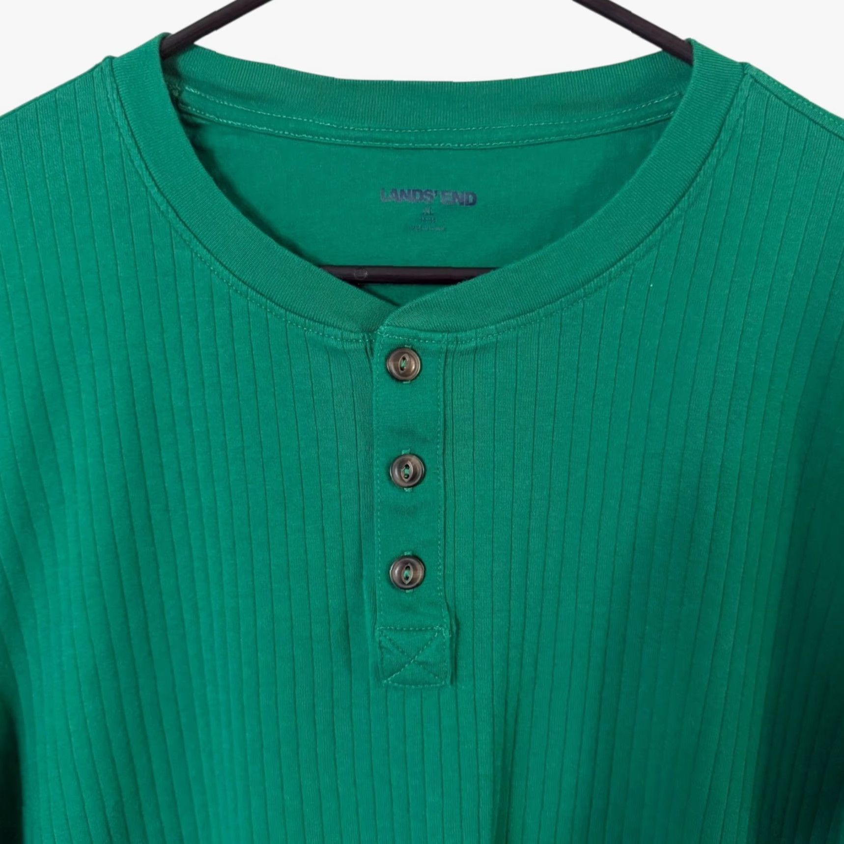 Lands' End Lands' End Rib-Knit Long-Sleeve Henley Shirt Green Men's Size XL 100% Cotton Henley Button-Down All Seasons Easy Care Classic Outdoor Size US XL / EU 56 / 4 - 5 Thumbnail