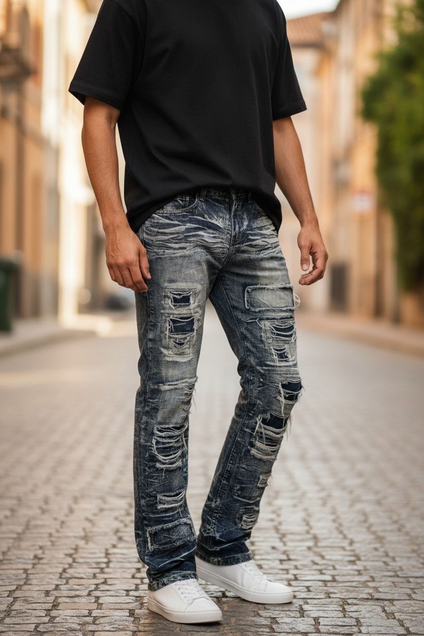 LOWBOX 💀Thrashed 🔥LOWBOX Ripped Punk Rock Underground Denim Size US 32 / EU 48 - 1 Thumbnail