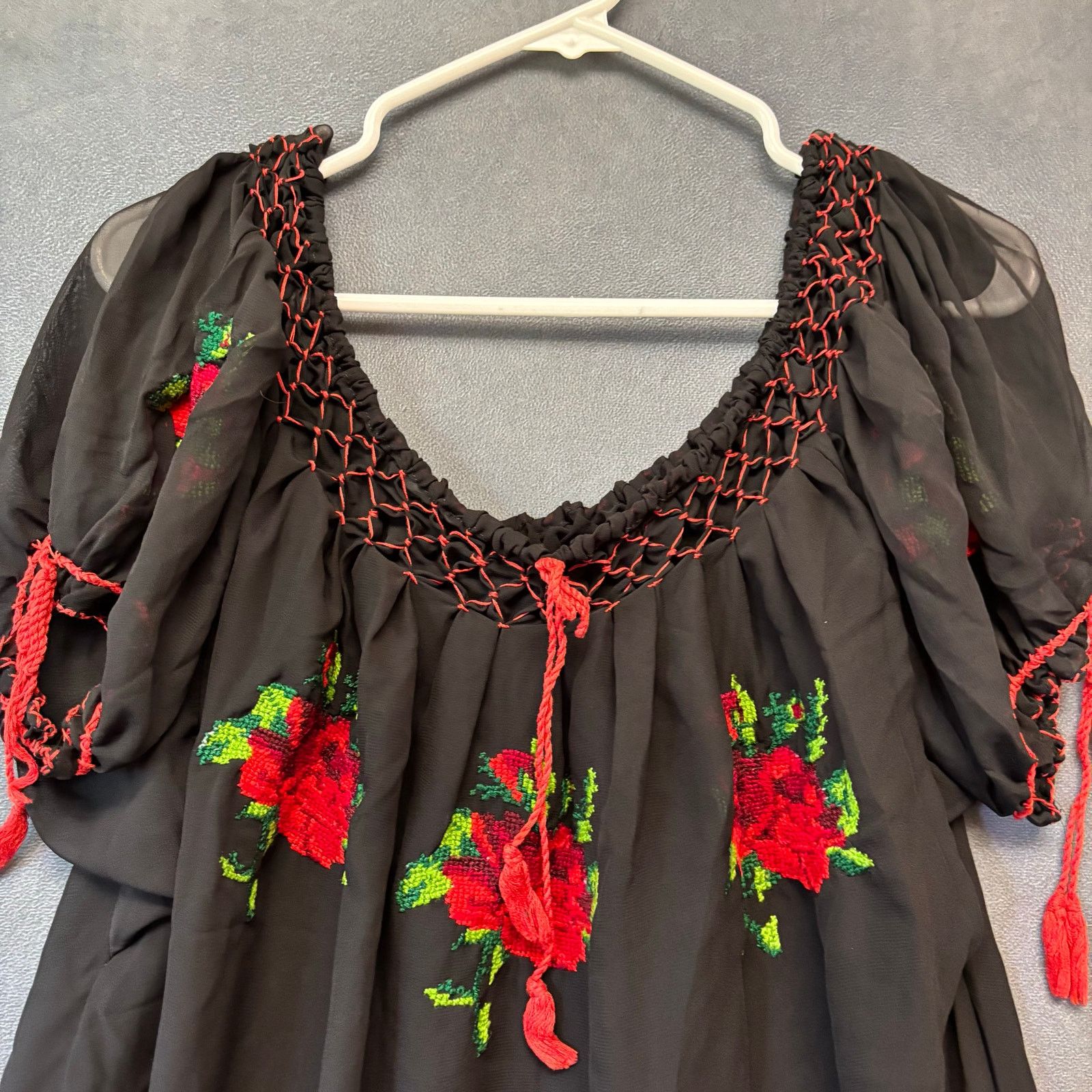 Other Mexican Knit Cultural Blouse Sheer Floral Frida Kahlo Light Size L / US 10 / IT 46 - 9 Thumbnail