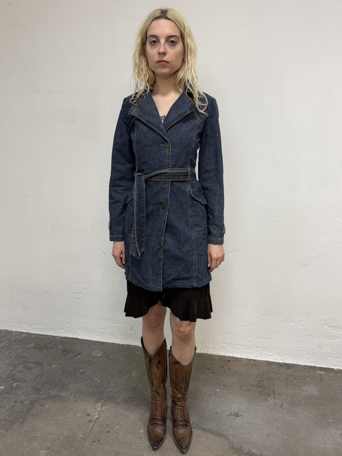 Vintage y2k Denim Trench Coat Size S / US 4 / IT 40 - 1 Thumbnail