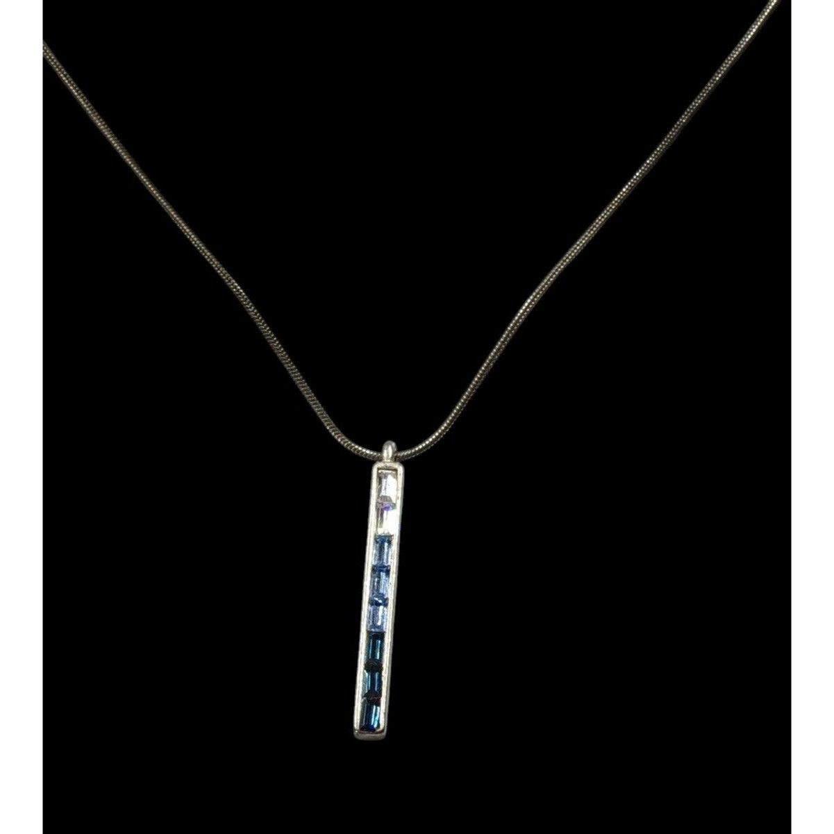 Other Modern Ombre Blue And Silver Tone Gemmed Pillar Necklace Size ONE SIZE - 2 Thumbnail