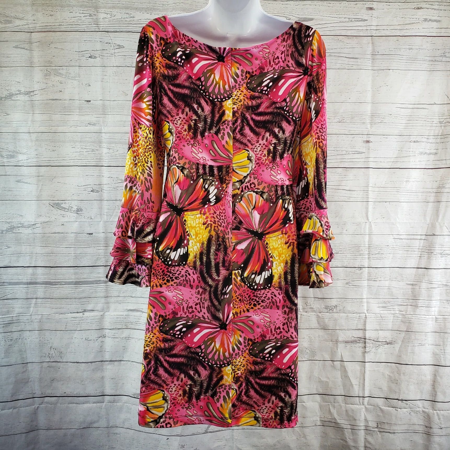 Pinko Muse Womens Shift Dress 4 Pink Butterfly Print Layered 3/4 Sleeves Vintage No (adjusted: but we must keep original words only) Size S / US 4 / IT 40 - 4 Thumbnail