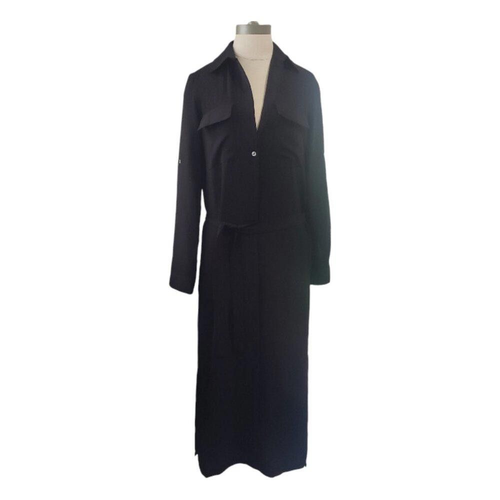 Designer CT1847 Spin Black Button Down Duster with Belt Strap S Size S / US 4 / IT 40 - 1 Thumbnail