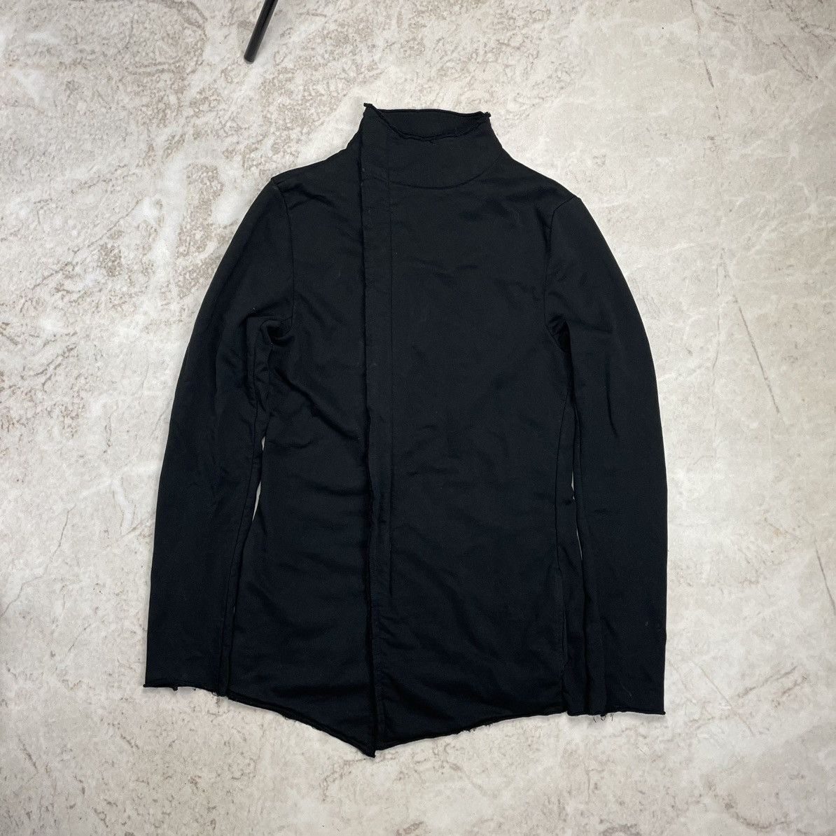 image of Thom Krom Long Distressed Zip Ninja Y2K Jacket Sweatshirt in Black, Men's (Size Large)