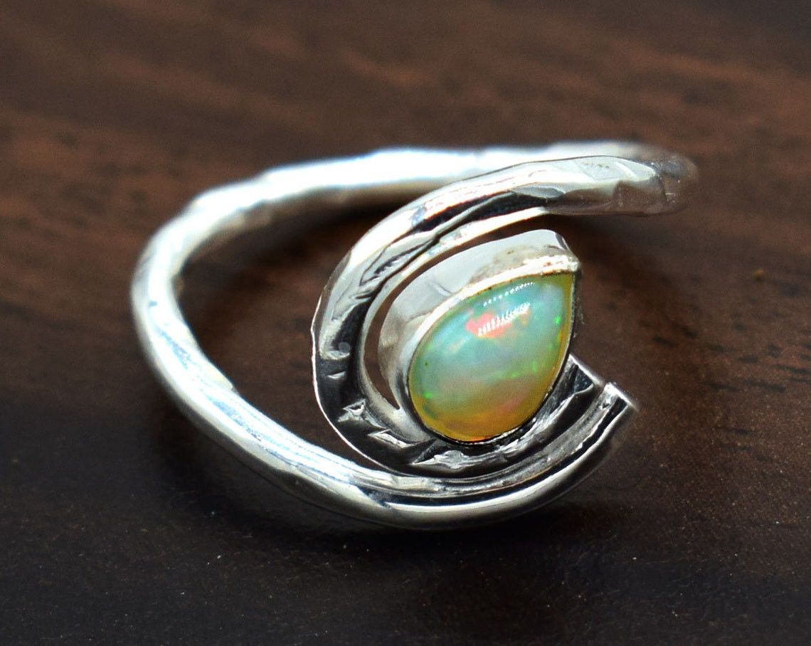 Handmade Natural Ethiopian Opal Handmade 925 Sterling Silver Ring Size ONE SIZE - 1 Thumbnail