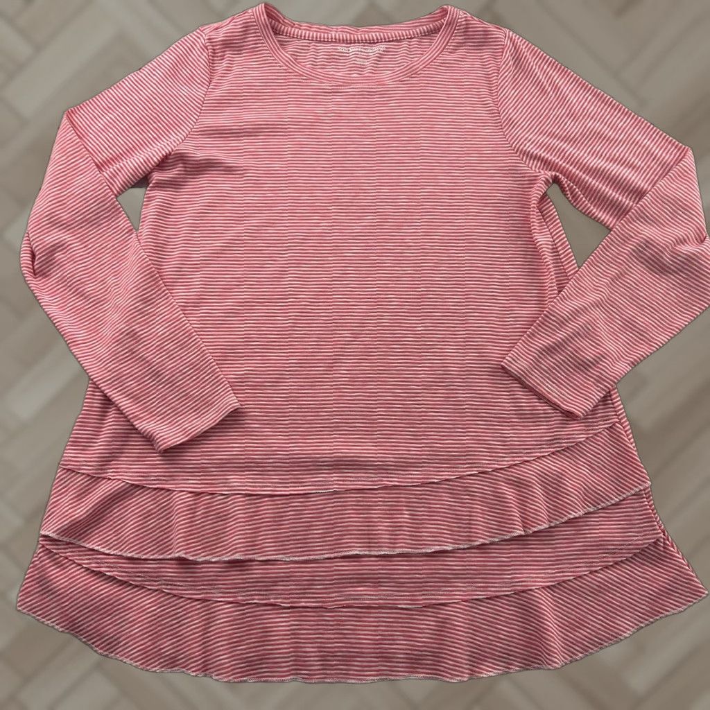 Soft Surroundings Soft Surroundings Striped Long Sleeve Blouse Ruffle Pink Women's M Shirt Limited Pink Striped Blouse Womens M Size M / US 6-8 / IT 42-44 - 1 Thumbnail
