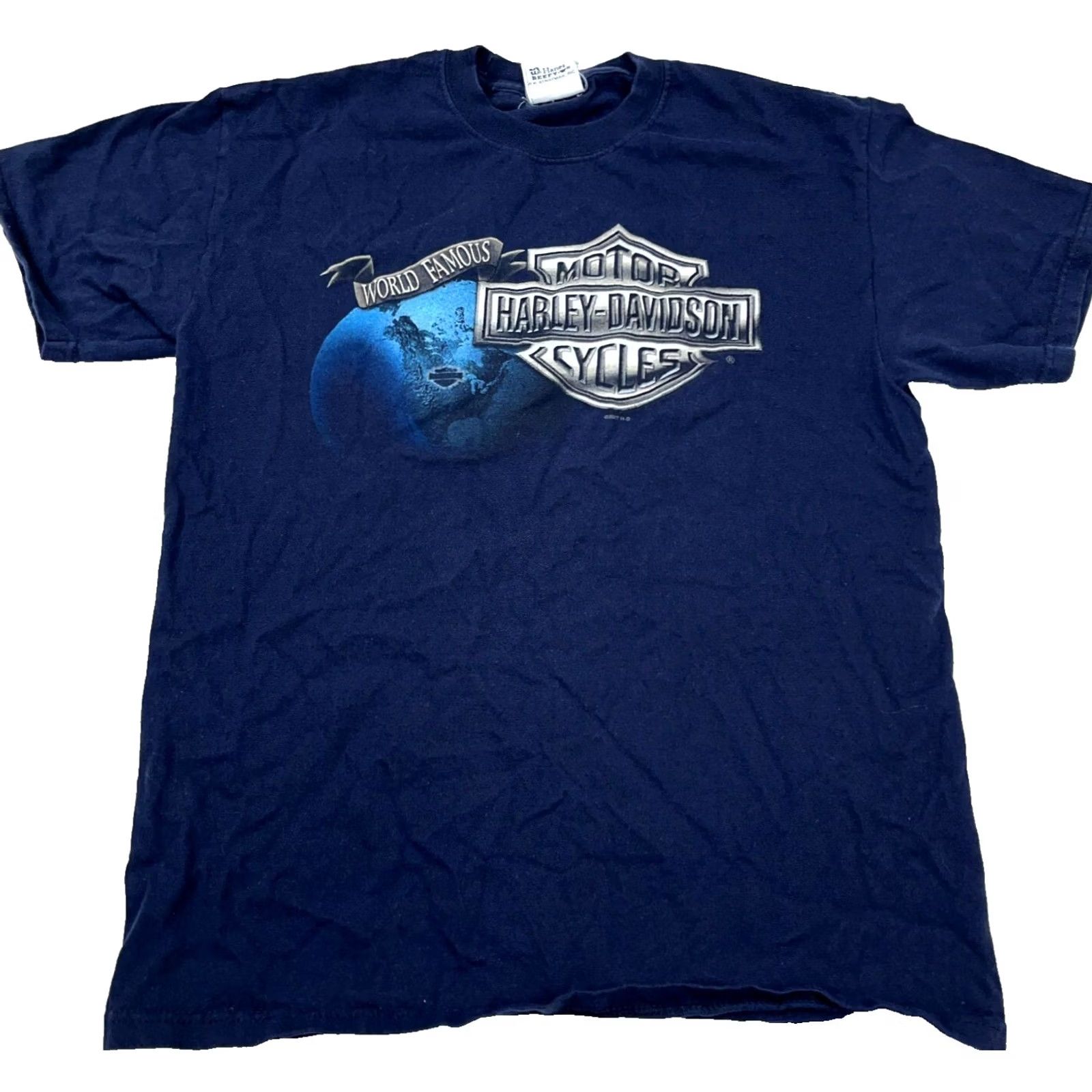 Harley Davidson Harley-Davidson Shirt Men Medium Blue Tee Biker Myrtle Beach American Flag Retro 80s USA Logo Graphic Print Short Sleeve Crew Neck Vintage: No Size US M / EU 48-50 / 2 - 2 Thumbnail
