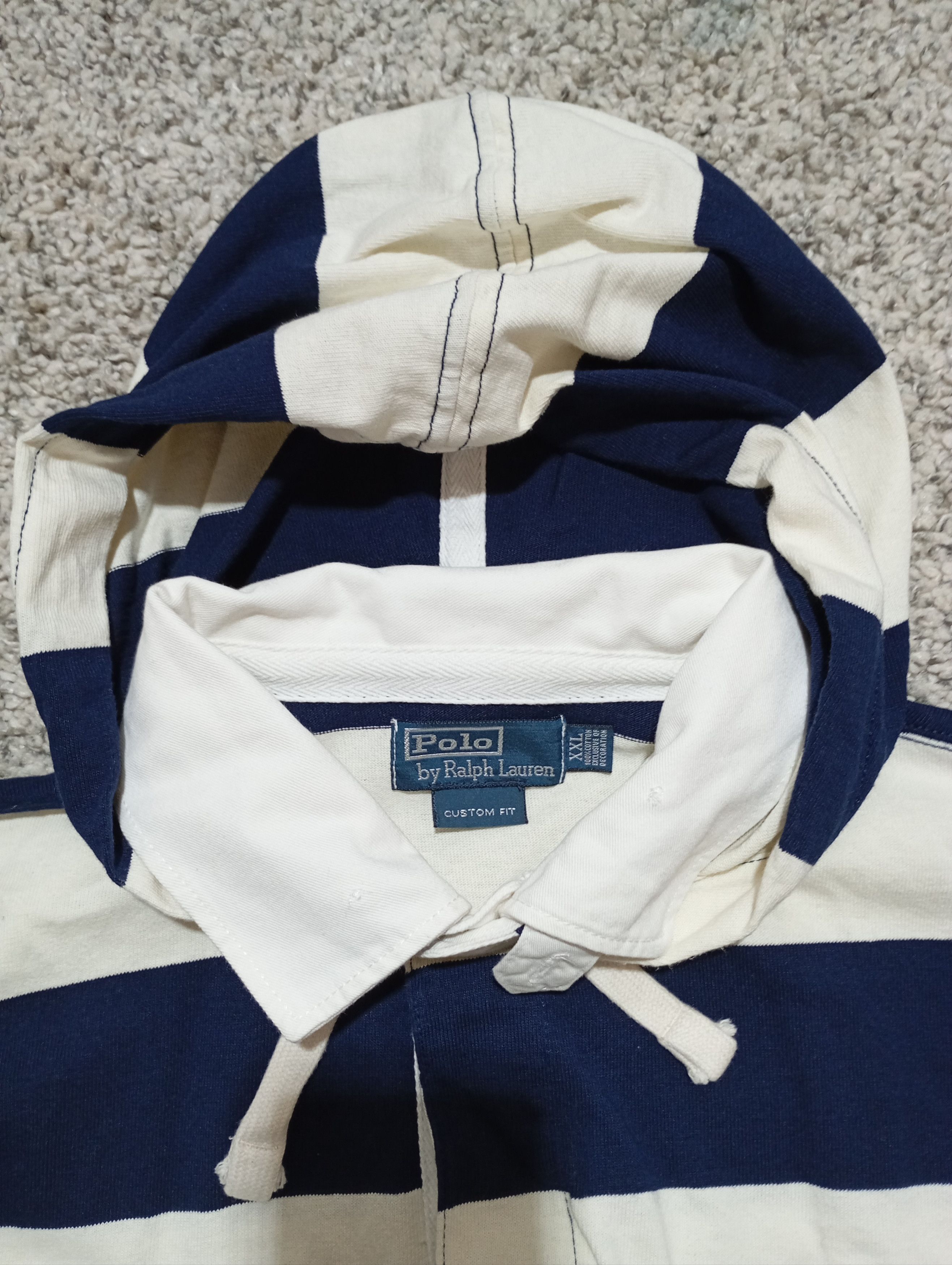 Polo Ralph Lauren Vintage Polo Ralph Lauren Striped Boxy Rugby Hooded Shirt Size US XXL / EU 58 / 5 - 7 Thumbnail
