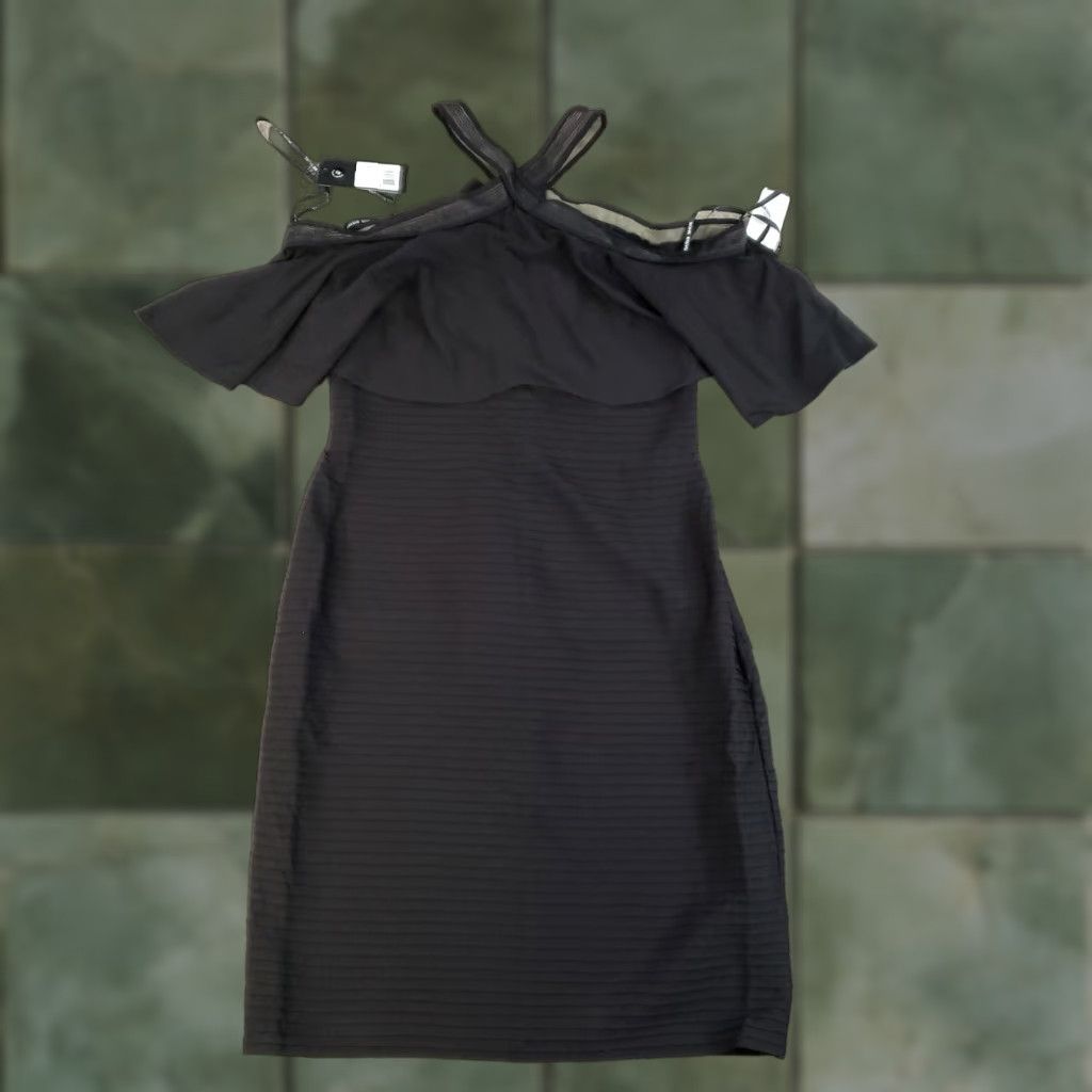 Tadashi Shoji TADASHI SHOJI Halter Dress Womens Large Black Bodycon Stretch Ribbed Size L / US 10 / IT 46 - 1 Thumbnail