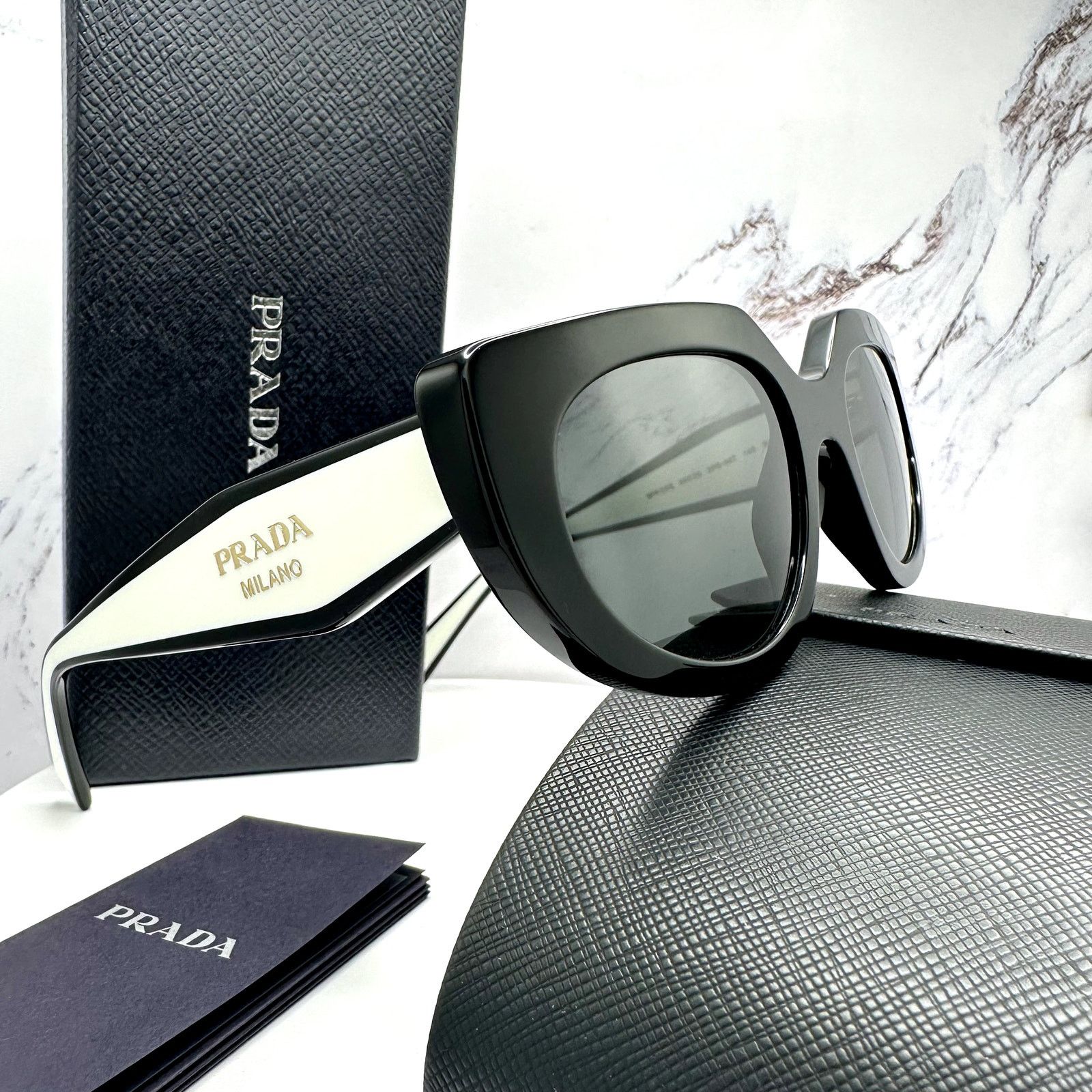 Prada New PRADA Sunglasses Black White Gold Symbole Oval Cat Eye Size ONE SIZE - 13 Thumbnail