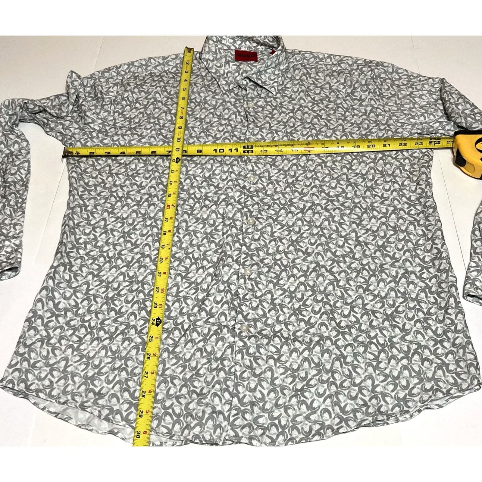 Hugo Boss HUGO BOSS Shirt Mens XL White Grey Ermo Slim Fit Button-Up Long Sleeve Geometric Pattern Multicolor Size US XL / EU 56 / 4 - 4 Thumbnail