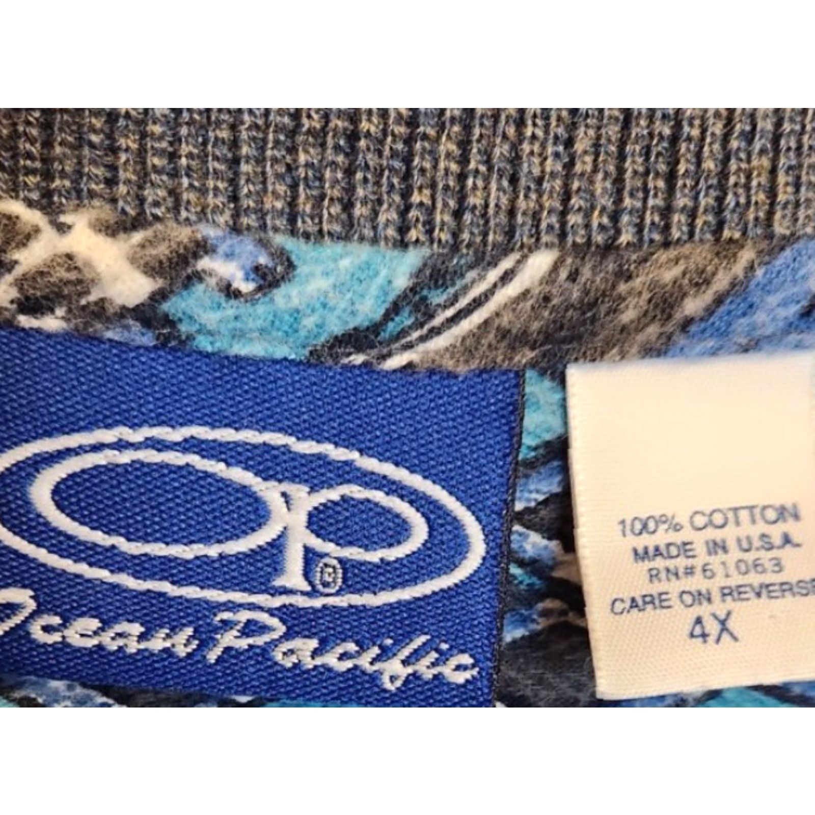 Ocean Pacific VINTAGE Ocean Pacific OP Men's Tribal Argyle Shirt 1/4 Zip Short Sleeve 4X USA Blue and White Polo Shirt Size US XXL / EU 58 / 5 - 6 Thumbnail