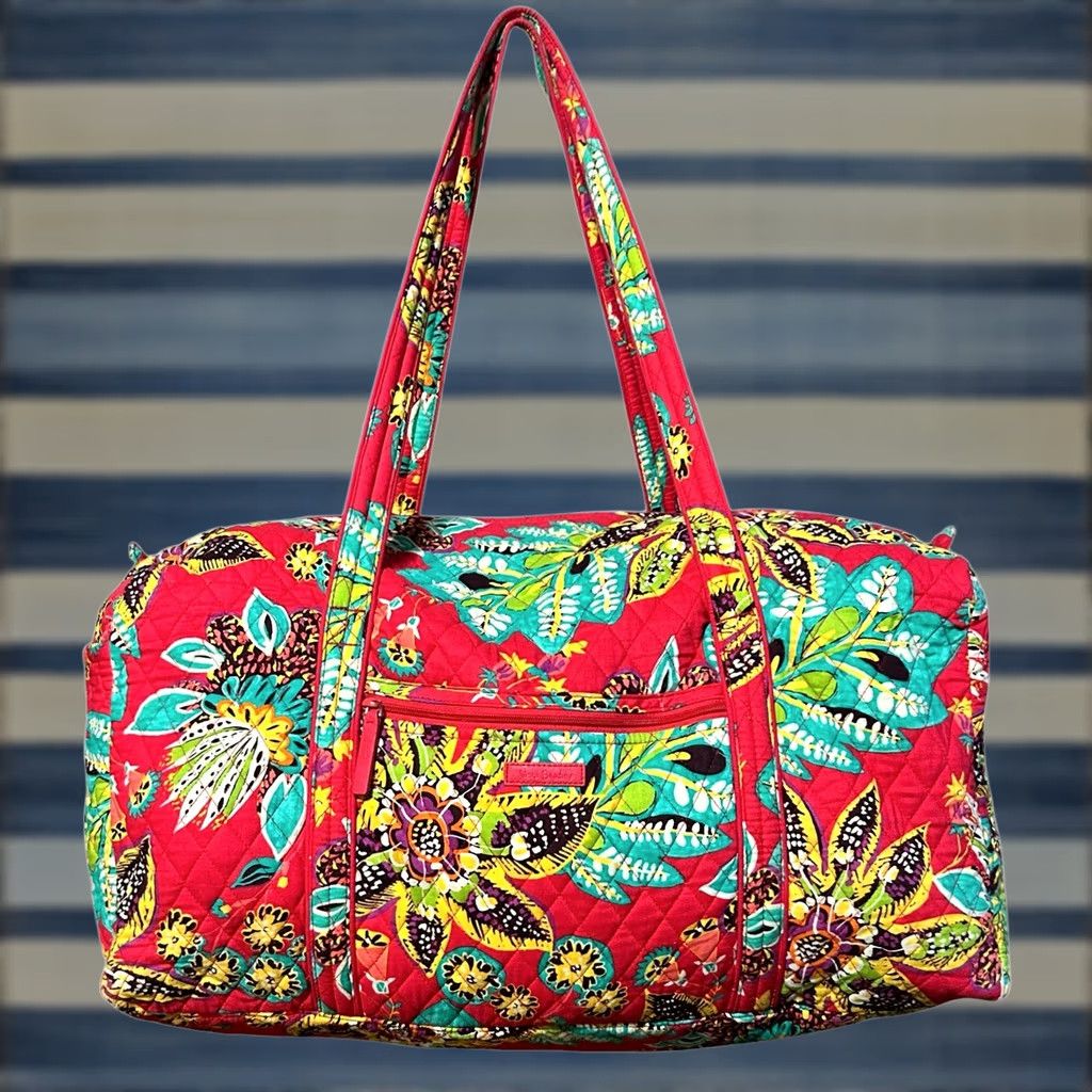 Vintage Vera Bradley Weekender Large Travel Duffel Bag Rumba Red Teal Floral Women's Luggage - Symphony In Hue Pattern Quilted Bag Size ONE SIZE - 1 Thumbnail