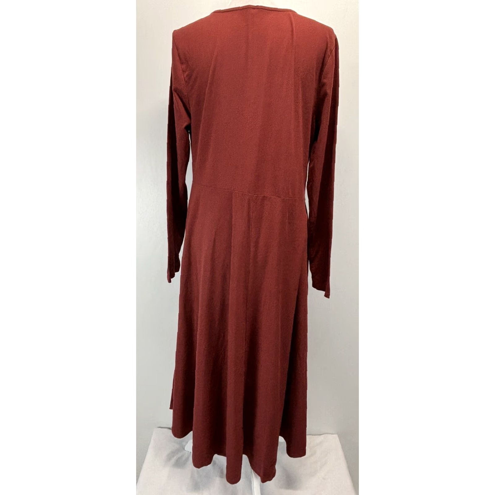 Soft Surroundings Soft Surroundings Stretch Jersey Midi Dress Sz Large Rust Cutout Asymmetric Hem Size L / US 10 / IT 46 - 3 Thumbnail