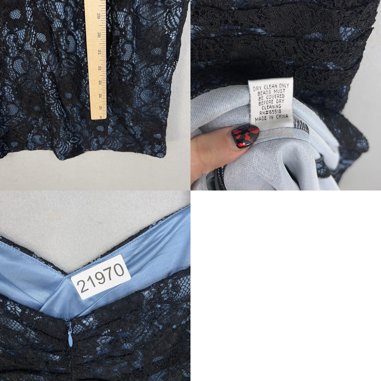 Vintage Patra Dress Womens 6 Black Lace Beaded Blue Satin Cocktail Party Cap Sleeve Size M / US 6-8 / IT 42-44 - 10 Thumbnail