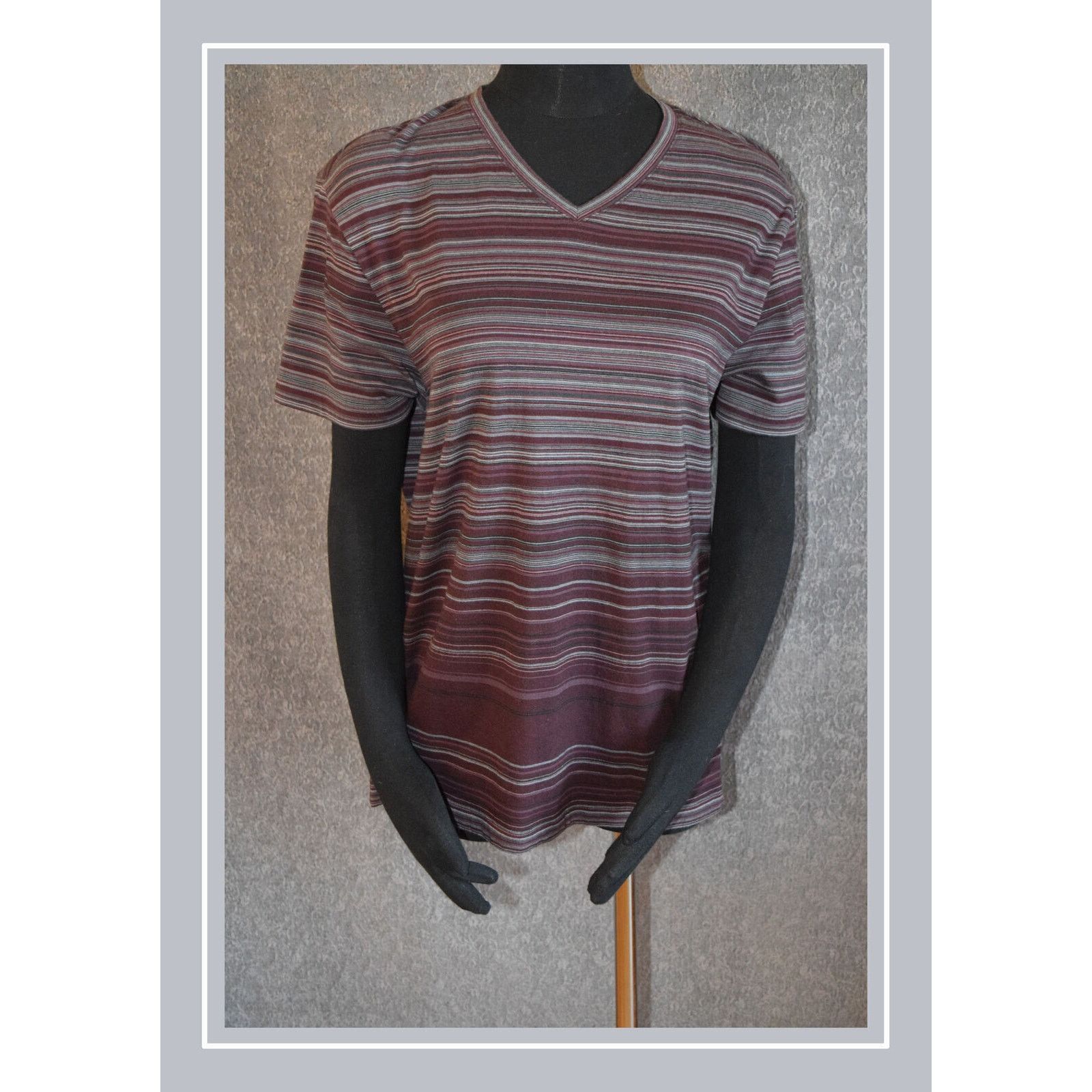 Alfani Alfani Purple/Gray Striped V-Neck Short Sleeve T-Shirt SZ M Size M / US 6-8 / IT 42-44 - 1 Thumbnail