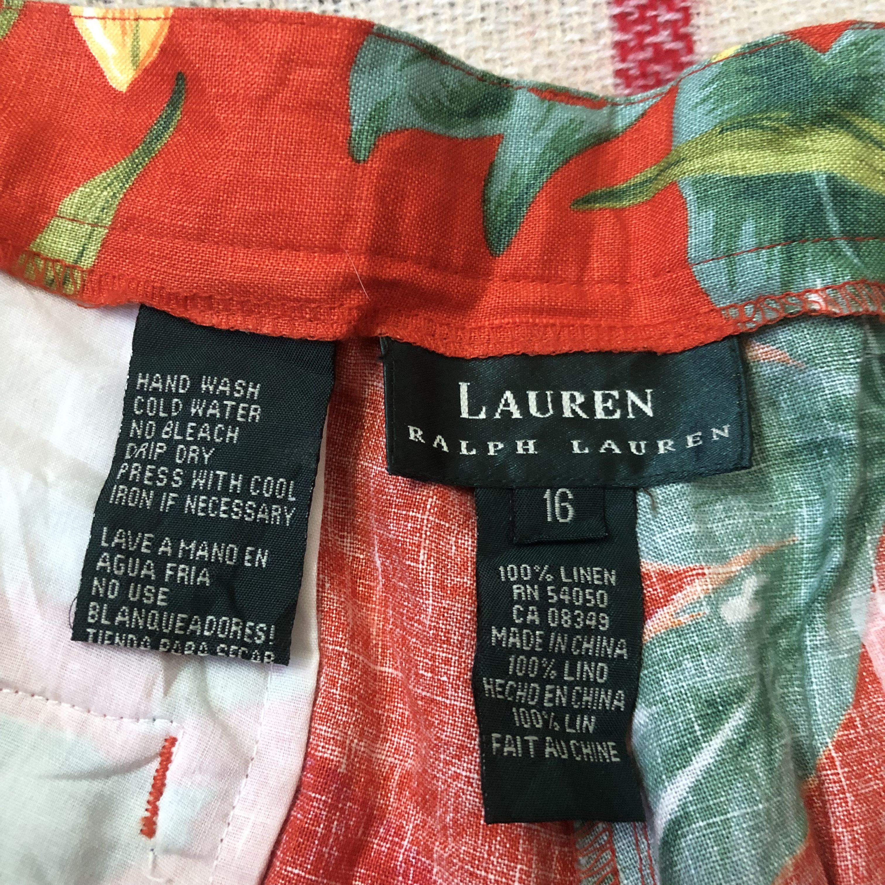 Lauren Ralph Lauren Lauren RL Polo linen hawaii floral surf orange shorts SZ 16 Size 35" - 5 Thumbnail