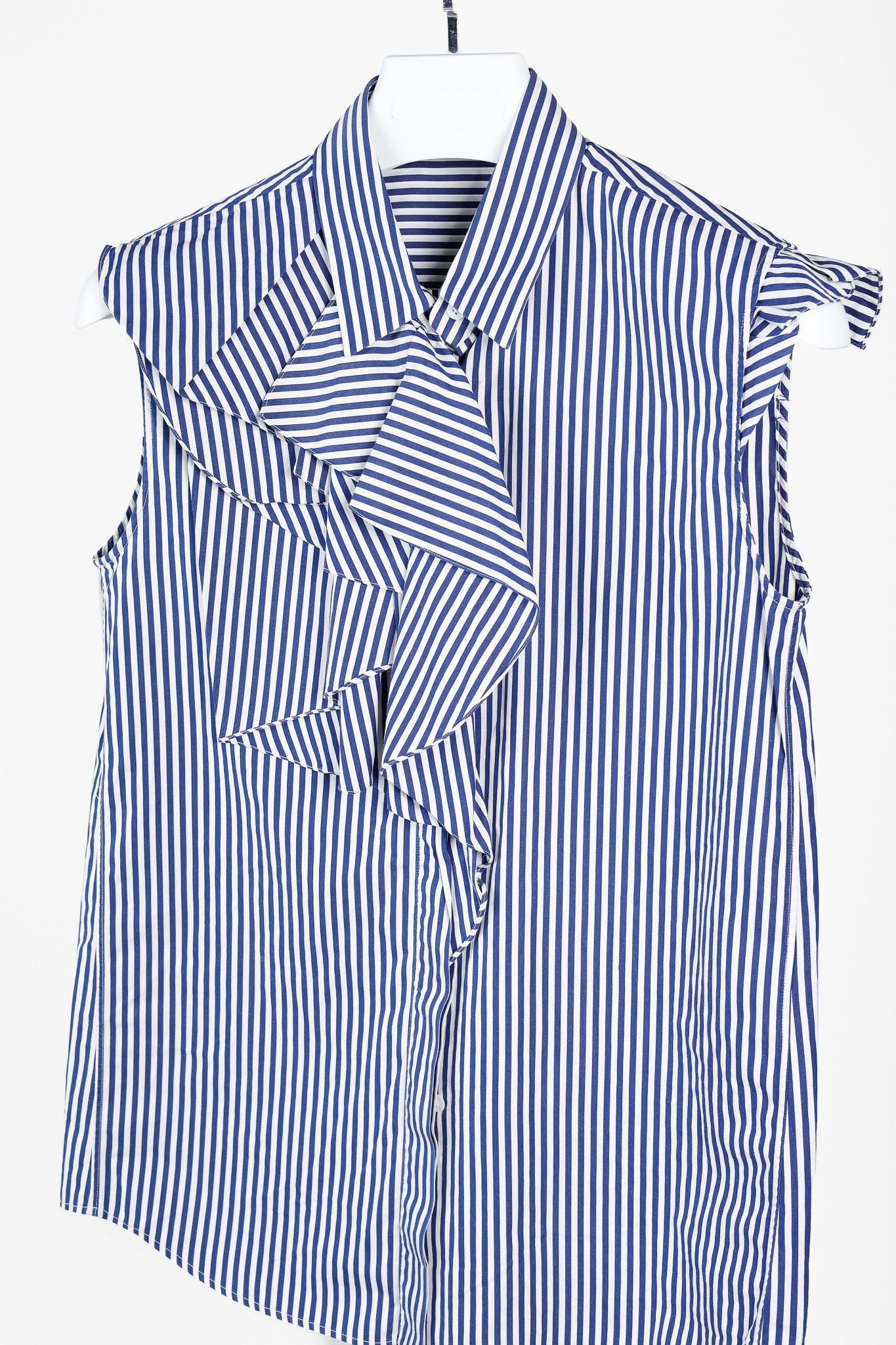 Jil Sander Jil Sander Aghata Dark Blue Cotton Striped Drape Blouse Size S / US 4 / IT 40 - 3 Thumbnail