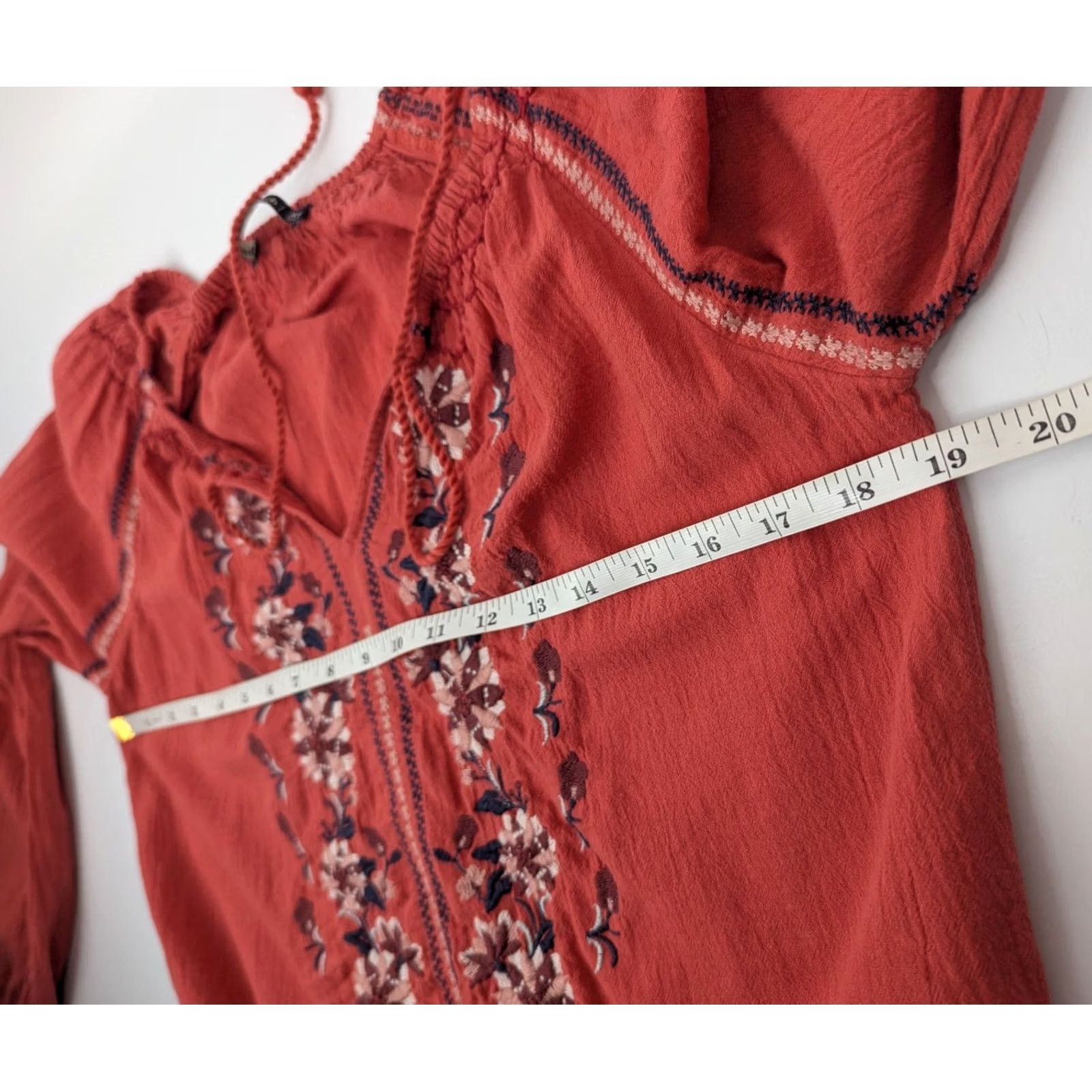 Lucky Brand Lucky Brand Women's Blouse Orange Floral Embroidered Size XS Long Sleeve Tunic Size XS / US 0-2 / IT 36-38 - 6 Thumbnail