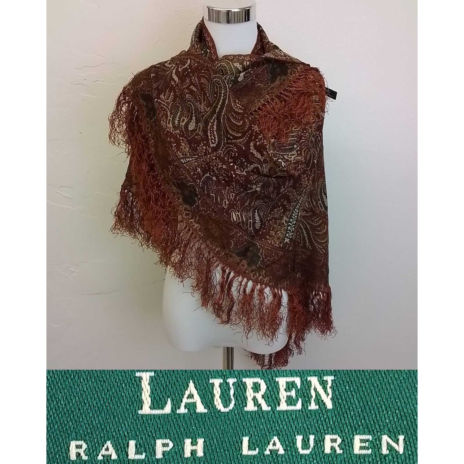 Ralph Lauren Ralph Lauren Wool Shawl Orange/Red Paisley Tassels VTG 90s Size ONE SIZE - 1 Thumbnail