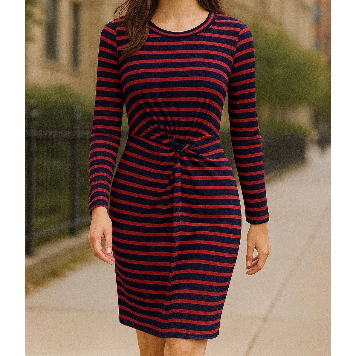Gap GAP Red & Navy Striped Twist-Front Dress XS Size XS / US 0-2 / IT 36-38 - 2 Thumbnail
