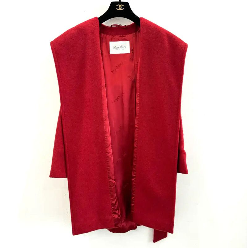 Max Mara MaxMara Red Polyester Lady's Coat 0089 Size XS / US 0-2 / IT 36-38 - 1 Thumbnail