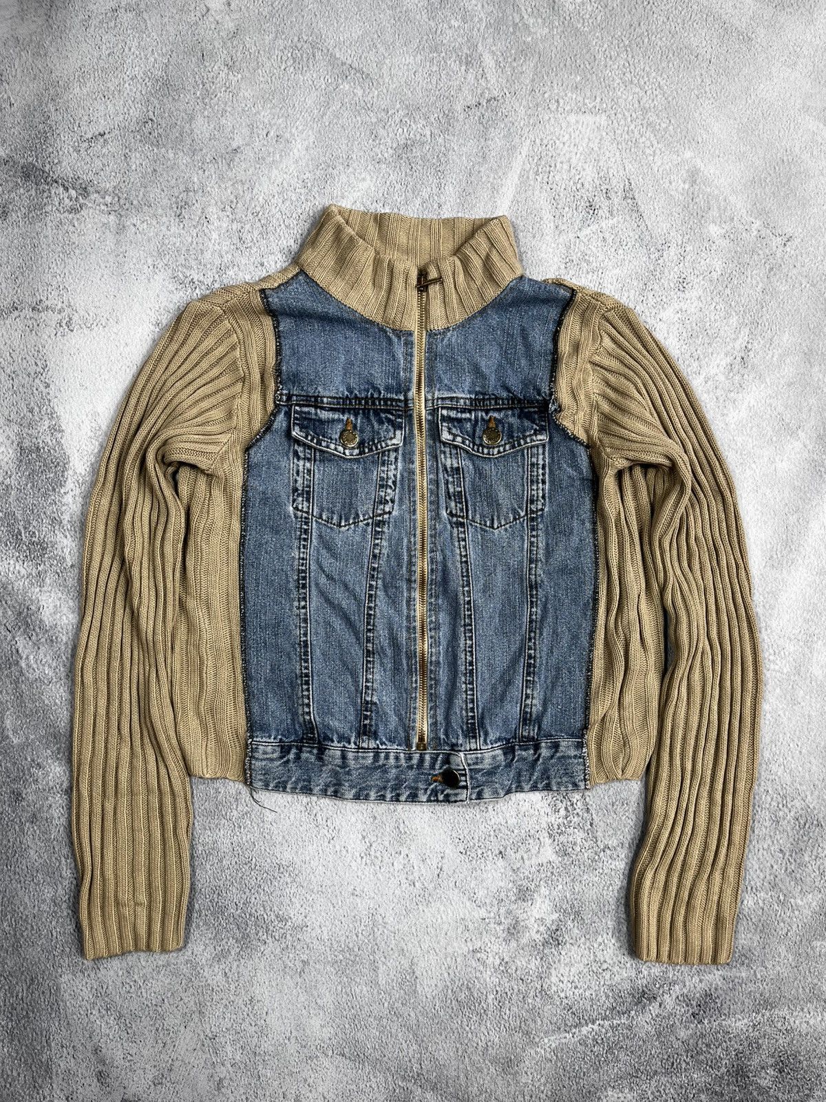 Vintage Vintage Y2K Faded denim knitted zip jacket Japanese M Size M / US 6-8 / IT 42-44 - 1 Thumbnail