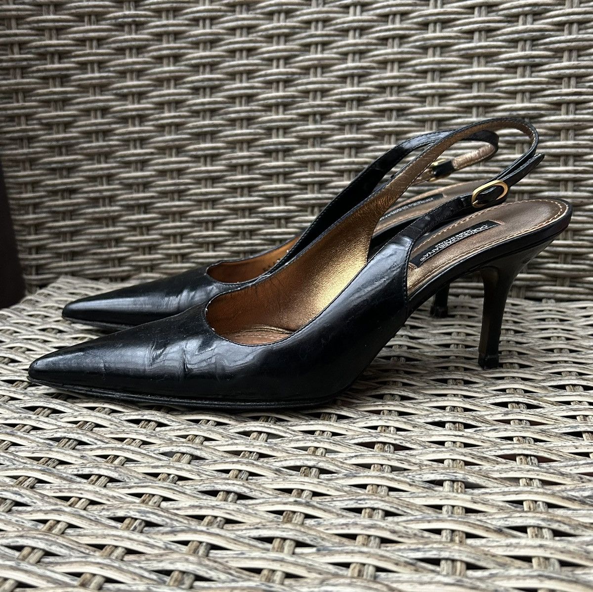 Dolce & Gabbana Dolce & Gabbana Patent Leather Pointed Toe Slingback Heels Size US 6.5 / IT 36.5 - 1 Thumbnail