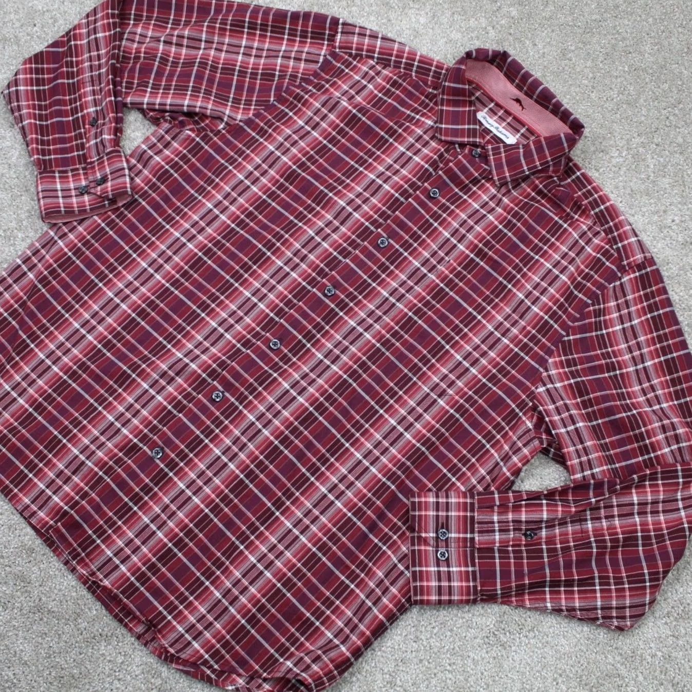 Tommy Bahama Tommy Bahama Shirt Mens Large Red Cotton/Silk Blend Button-Down L/S Plaid Casual Beach Hawaiian Size US L / EU 52-54 / 3 - 3 Thumbnail