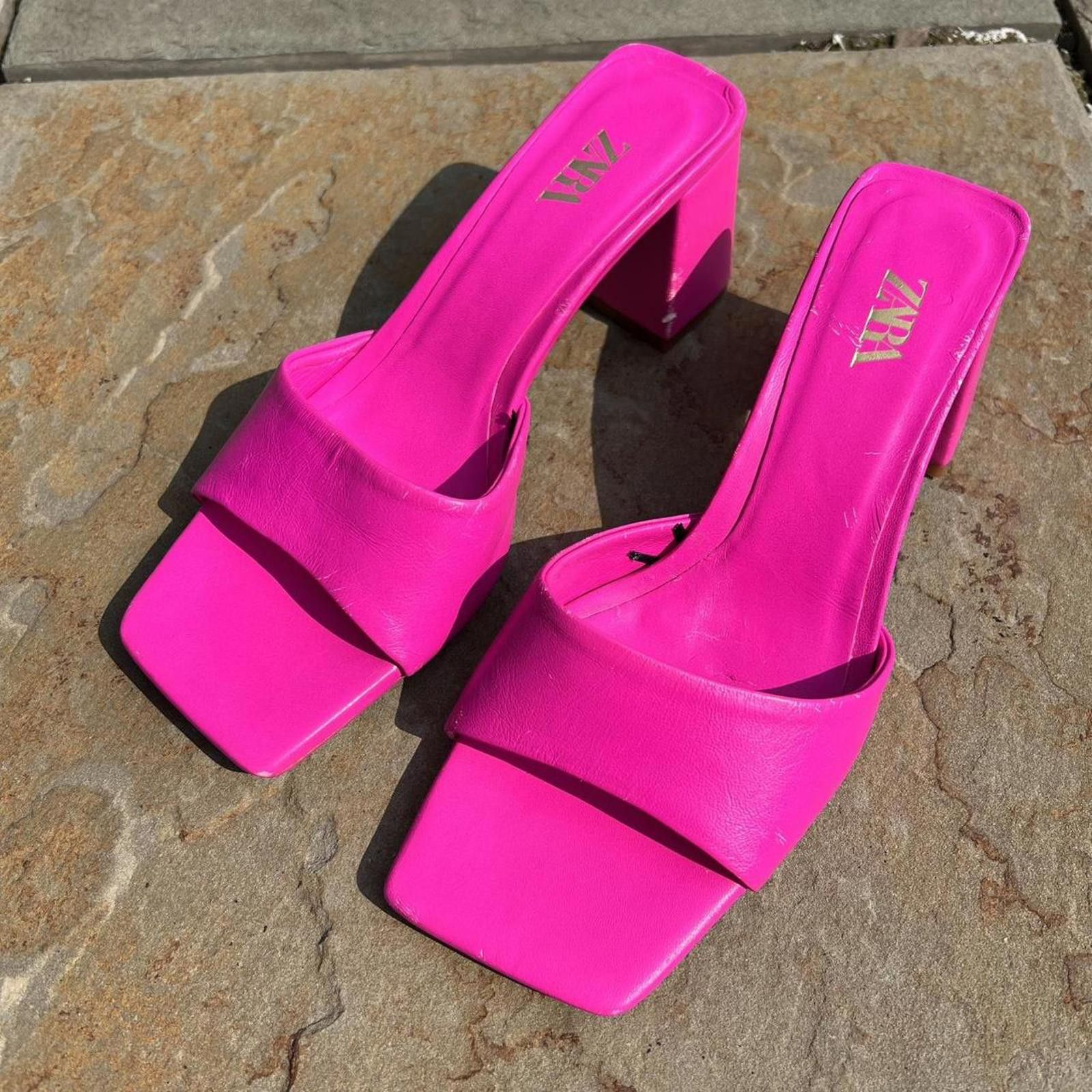 Zara Hot Pink Mule Heels Size US 7.5 / IT 37.5 - 4 Thumbnail