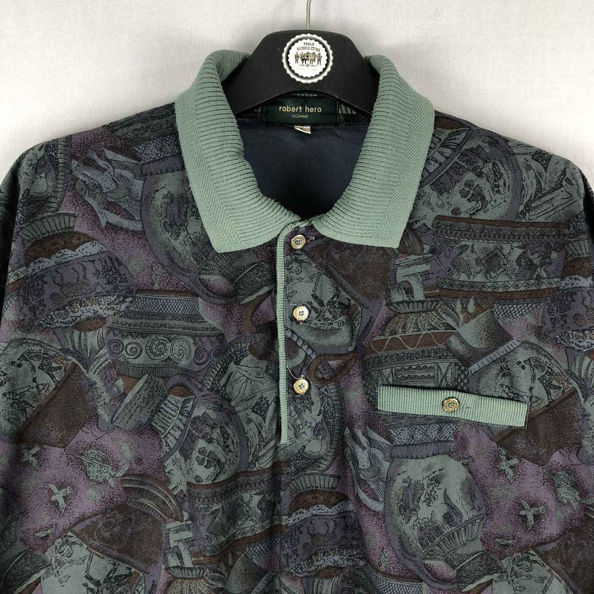 Japanese Brand Vintage 80's Polo Shirt Abstract Art by Robert Hero Homme Size US L / EU 52-54 / 3 - 7 Thumbnail
