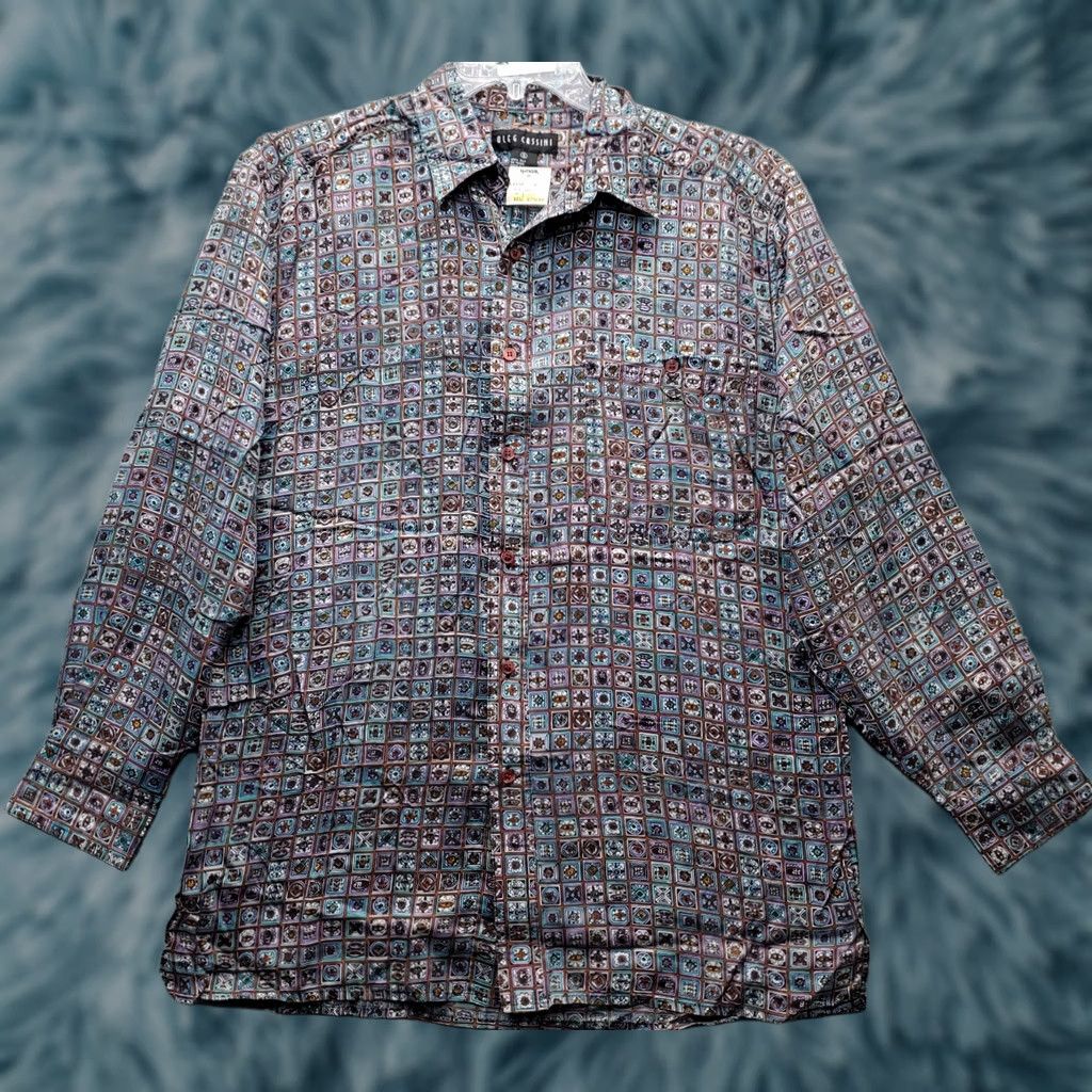 Oleg Cassini Oleg Cassini Shirt Mens Small Multicolor Mosaic Pattern Pocket Collared Button Down Size US S / EU 44-46 / 1 - 1 Thumbnail