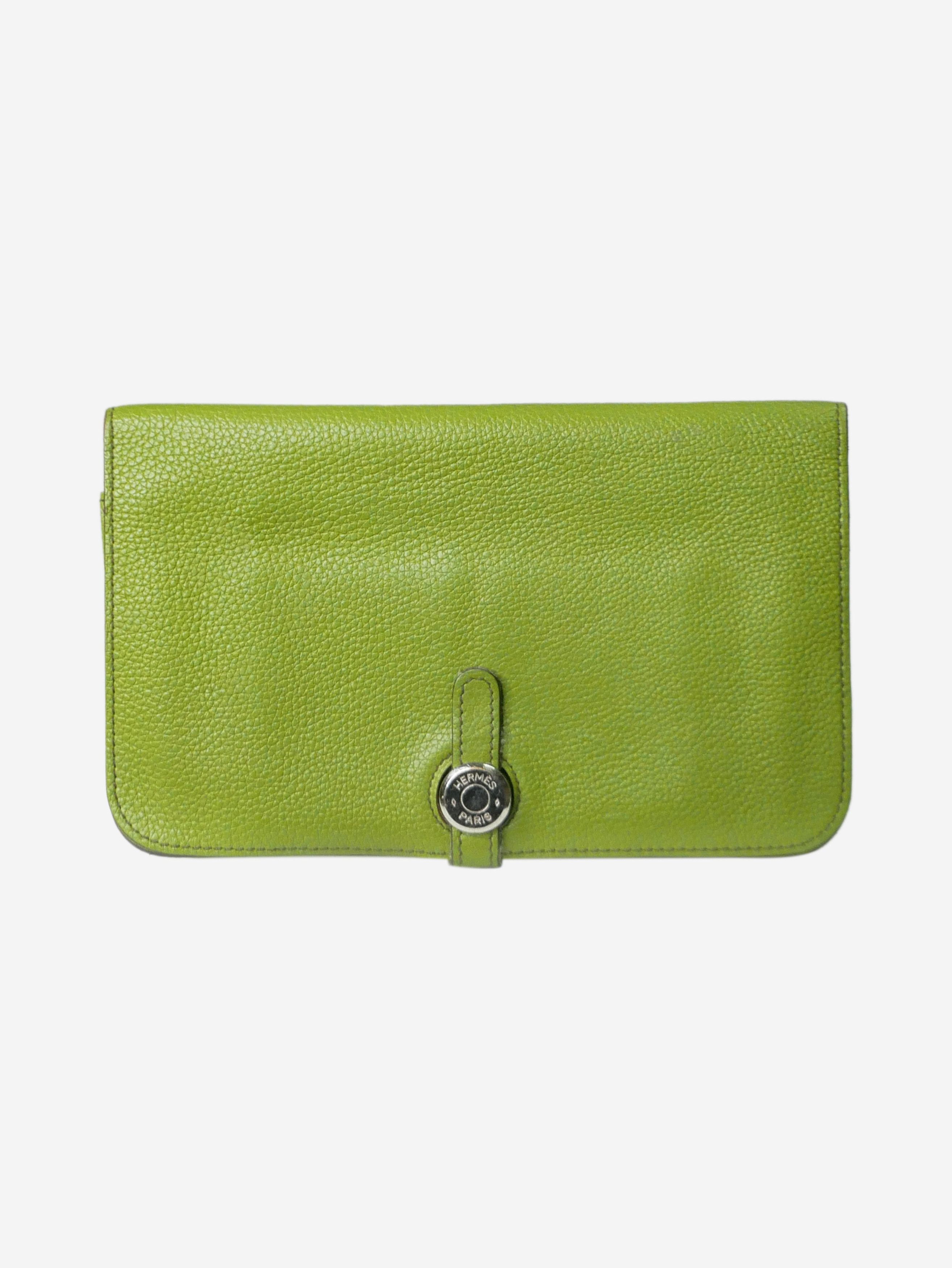image of Hermes Green Clemence Leather Flap Wallet, Women's