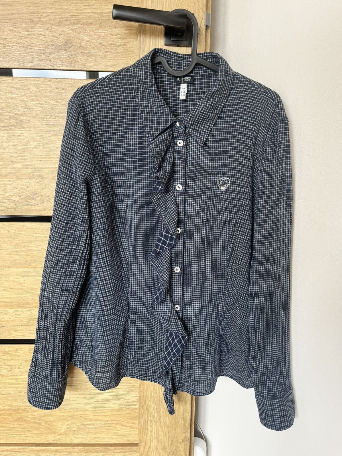 Armani Armani Jeans Ruffle Check Shirt - Heart Logo Size L / US 10 / IT 46 - 2 Thumbnail